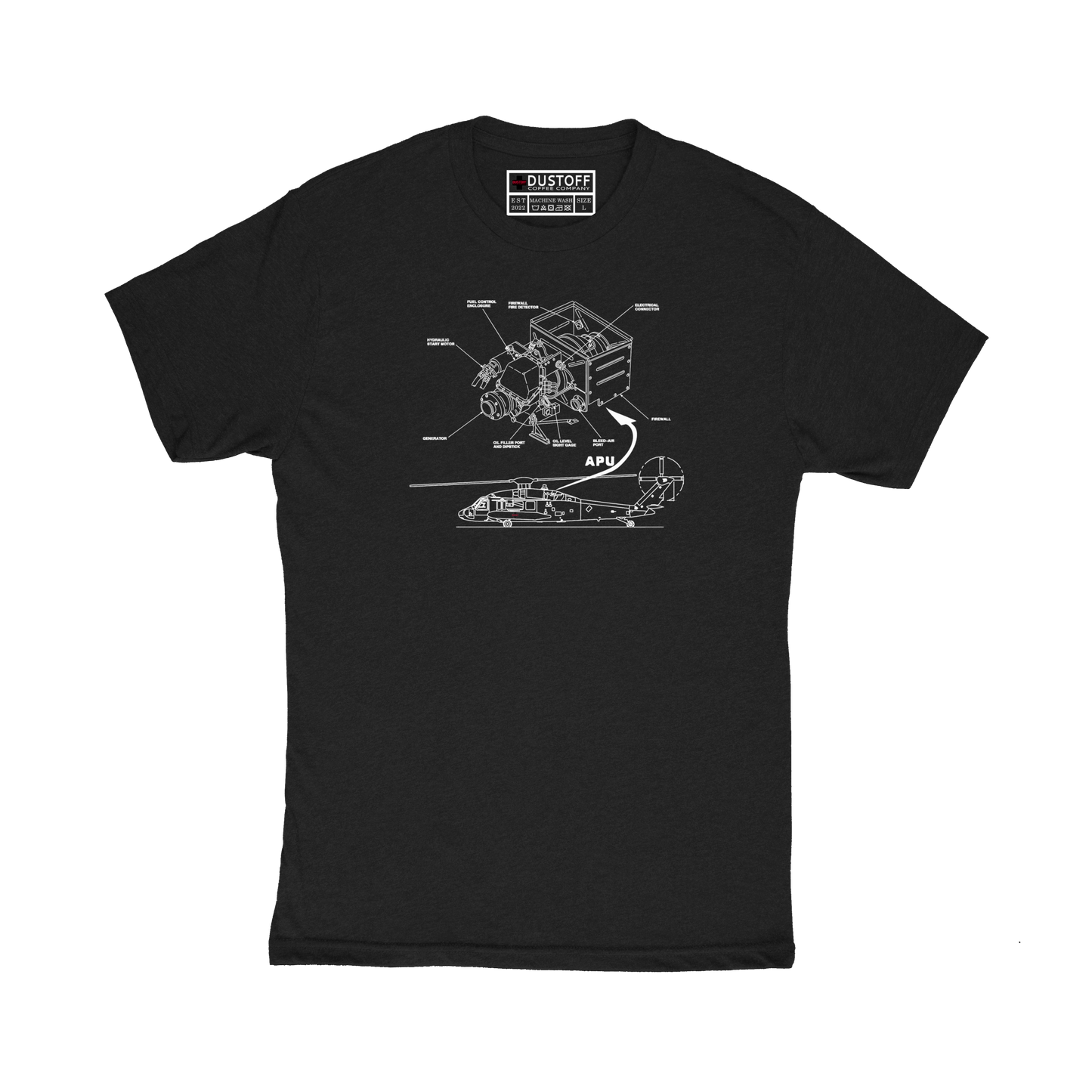 Auxiliary Power Unit (APU) T-Shirt (UH-60 Blackhawk - Schematic Series) - DUSTOFF Coffee Company