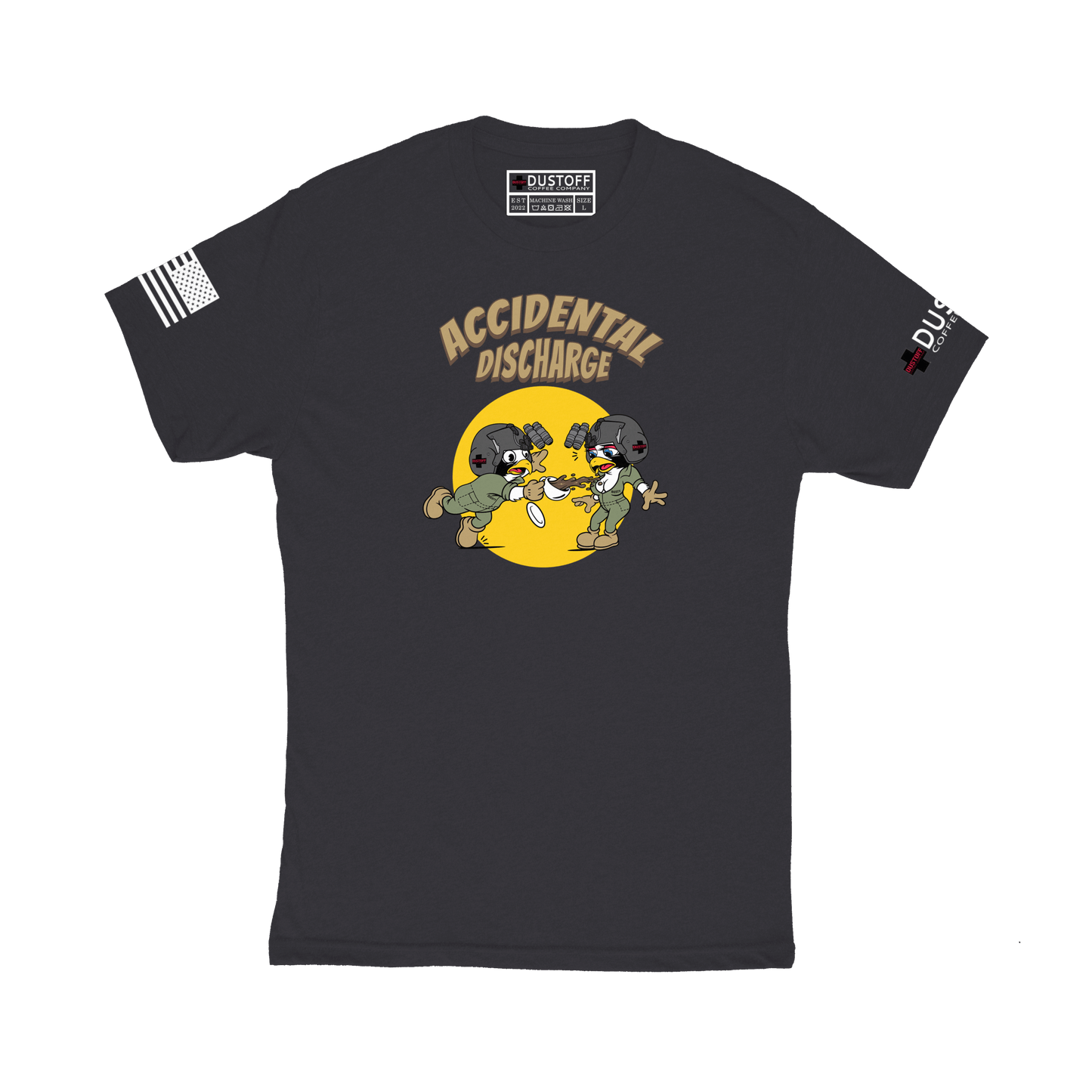 Accidental Discharge T-Shirt - DUSTOFF Coffee Company