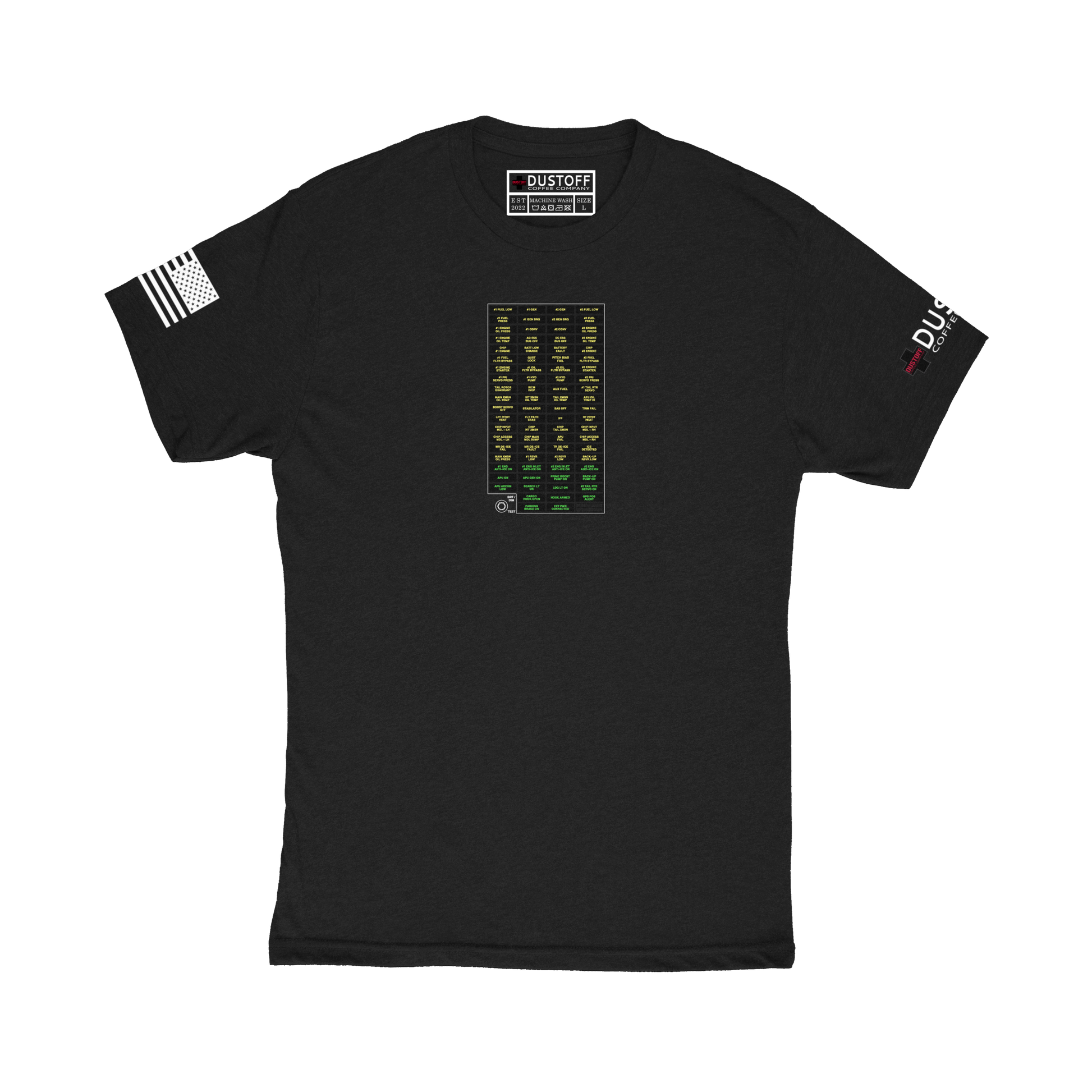 Caution Advisory Panel T-Shirt (UH-60 Blackhawk - Schematic Series) - DUSTOFF Coffee Company