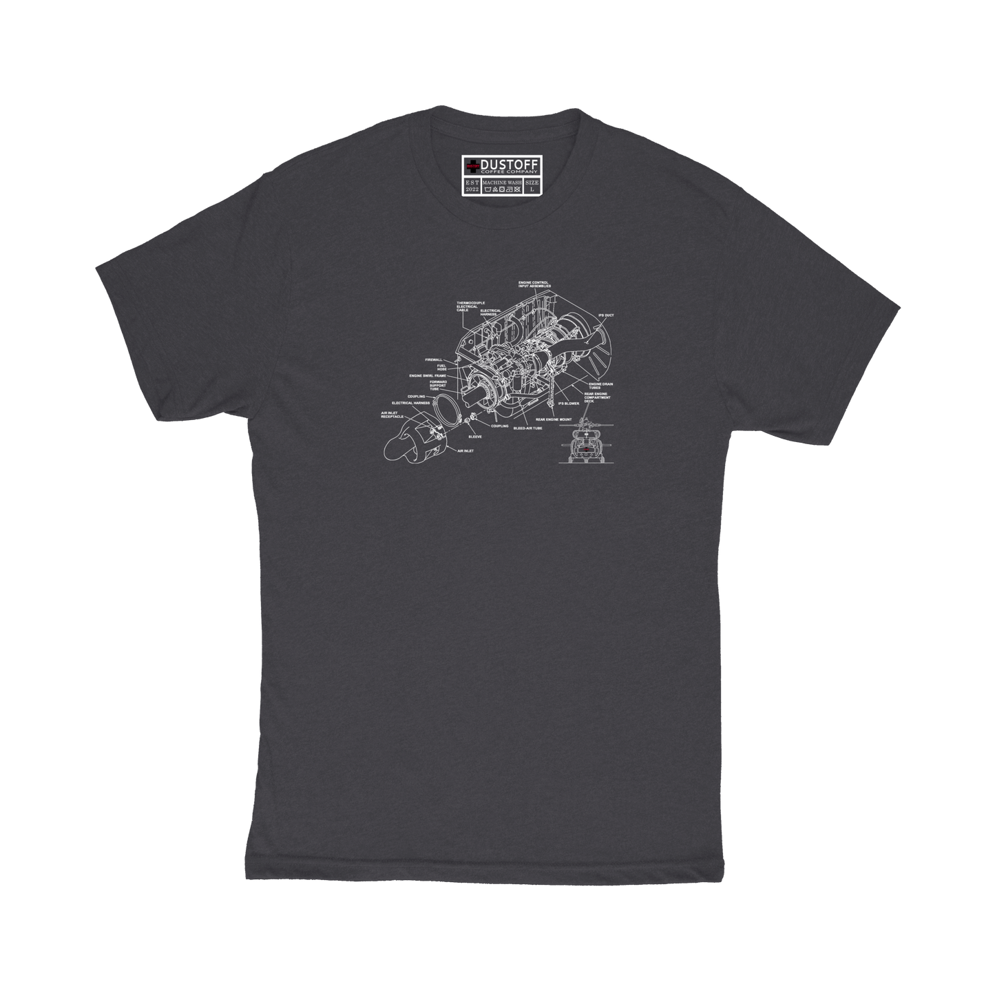 Engine Compartment T-Shirt (UH-60 Blackhawk - Schematic Series) - DUSTOFF Coffee Company
