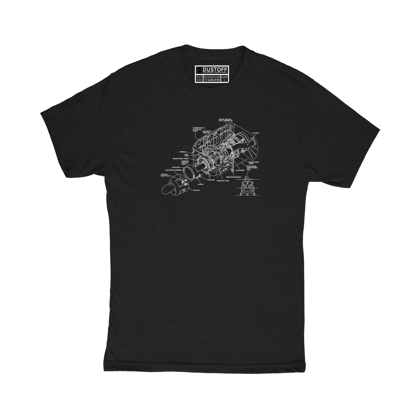 Engine Compartment T-Shirt (UH-60 Blackhawk - Schematic Series) - DUSTOFF Coffee Company