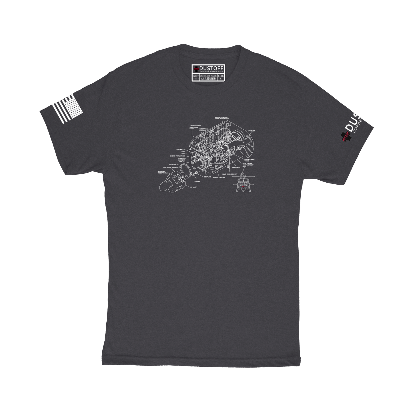 Engine Compartment T-Shirt (UH-60 Blackhawk - Schematic Series) - DUSTOFF Coffee Company