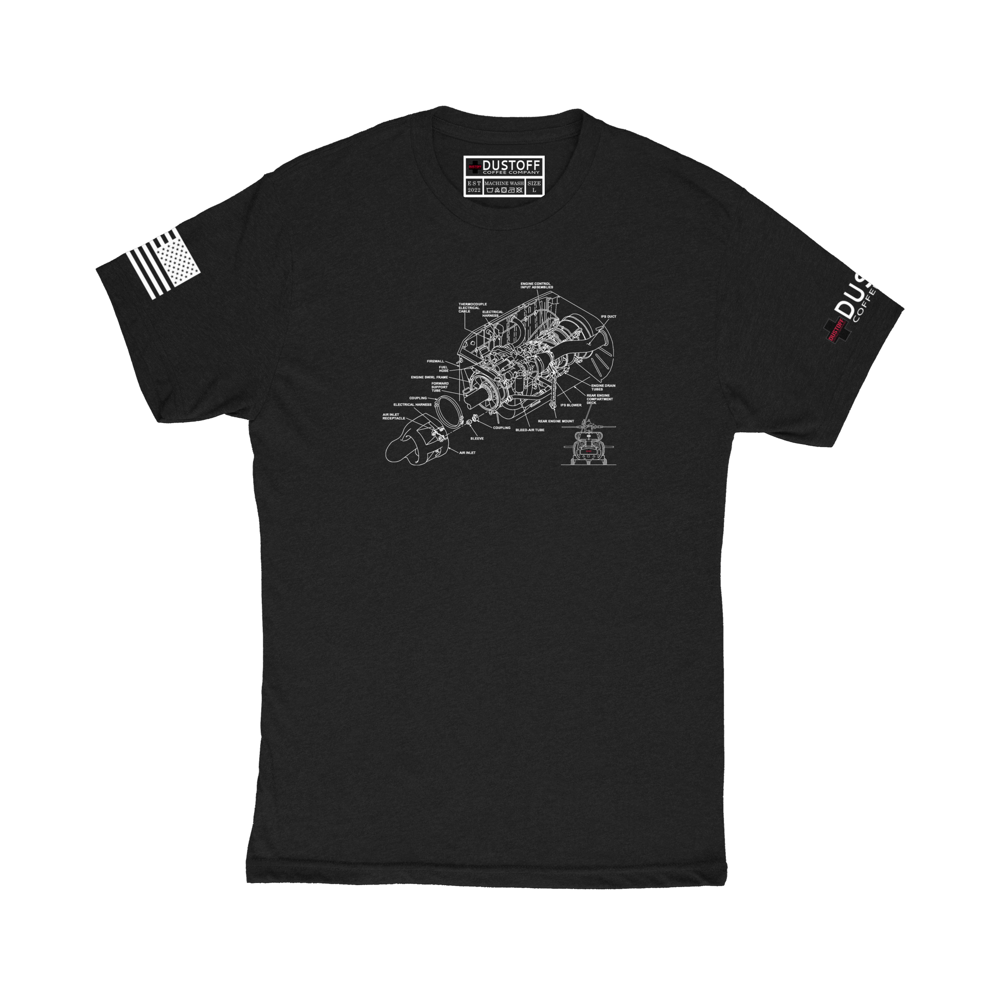 Engine Compartment T-Shirt (UH-60 Blackhawk - Schematic Series) - DUSTOFF Coffee Company