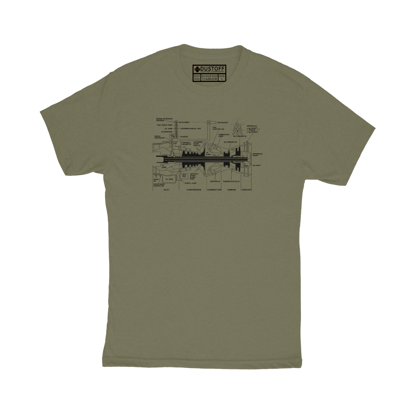 Engine Cross Section T-Shirt (UH-60 Blackhawk - Schematic Series) - DUSTOFF Coffee Company
