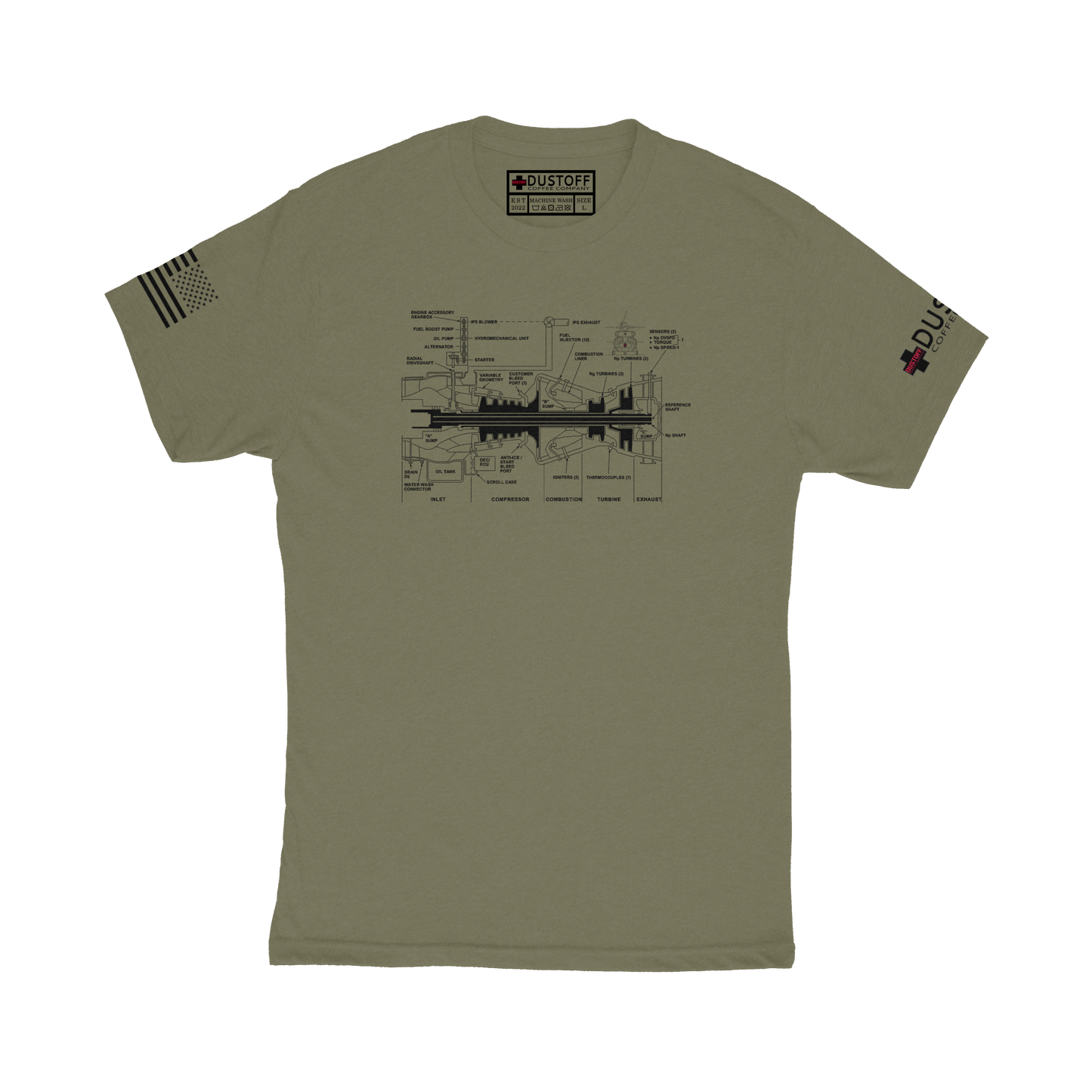 Engine Cross Section T-Shirt (UH-60 Blackhawk - Schematic Series) - DUSTOFF Coffee Company