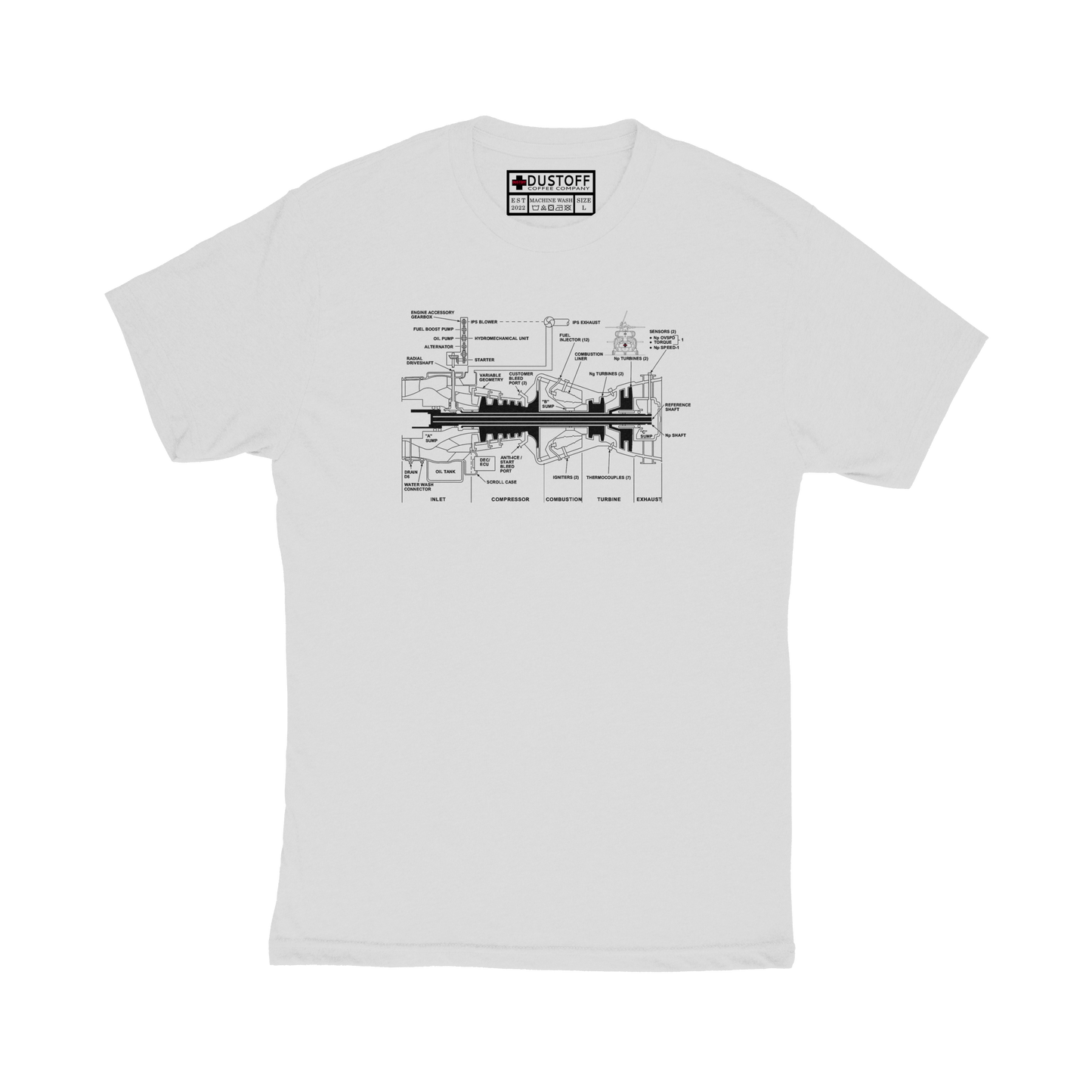Engine Cross Section T-Shirt (UH-60 Blackhawk - Schematic Series) - DUSTOFF Coffee Company