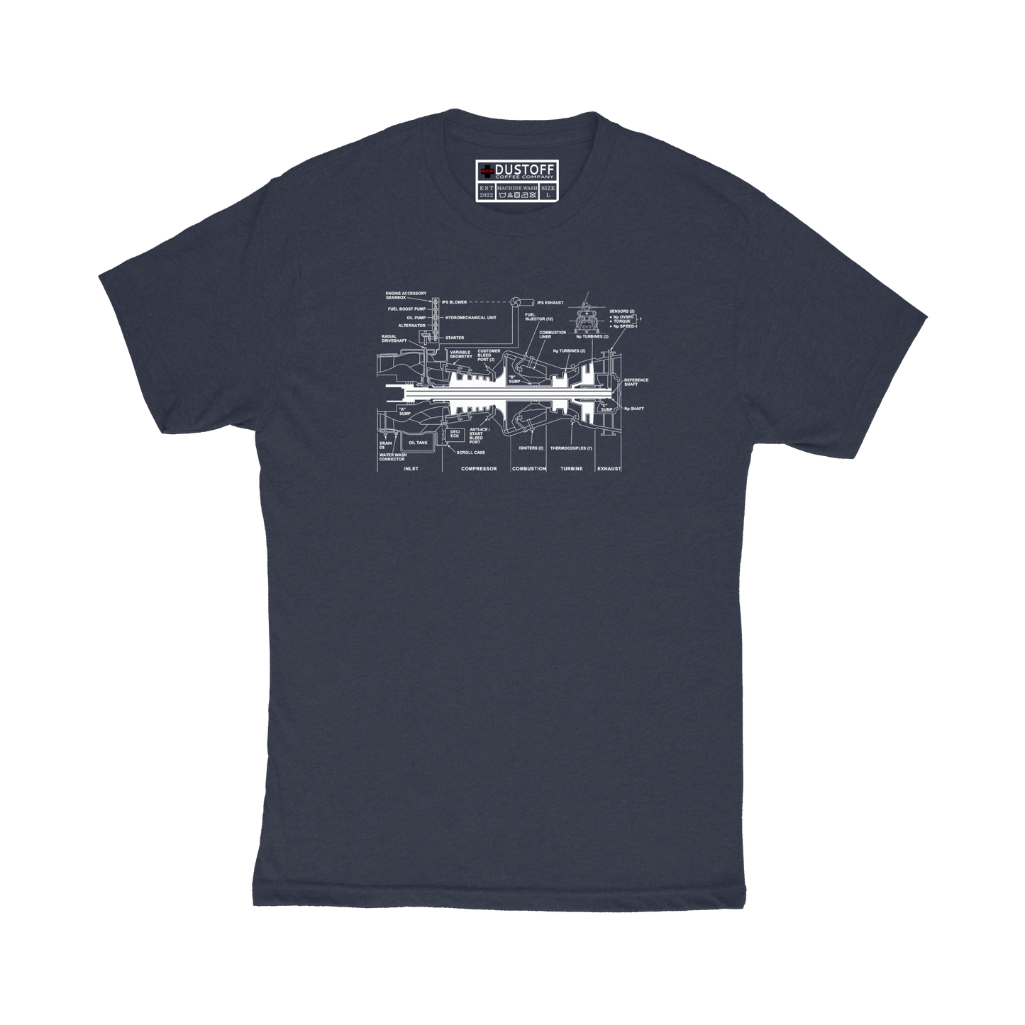 Engine Cross Section T-Shirt (UH-60 Blackhawk - Schematic Series) - DUSTOFF Coffee Company
