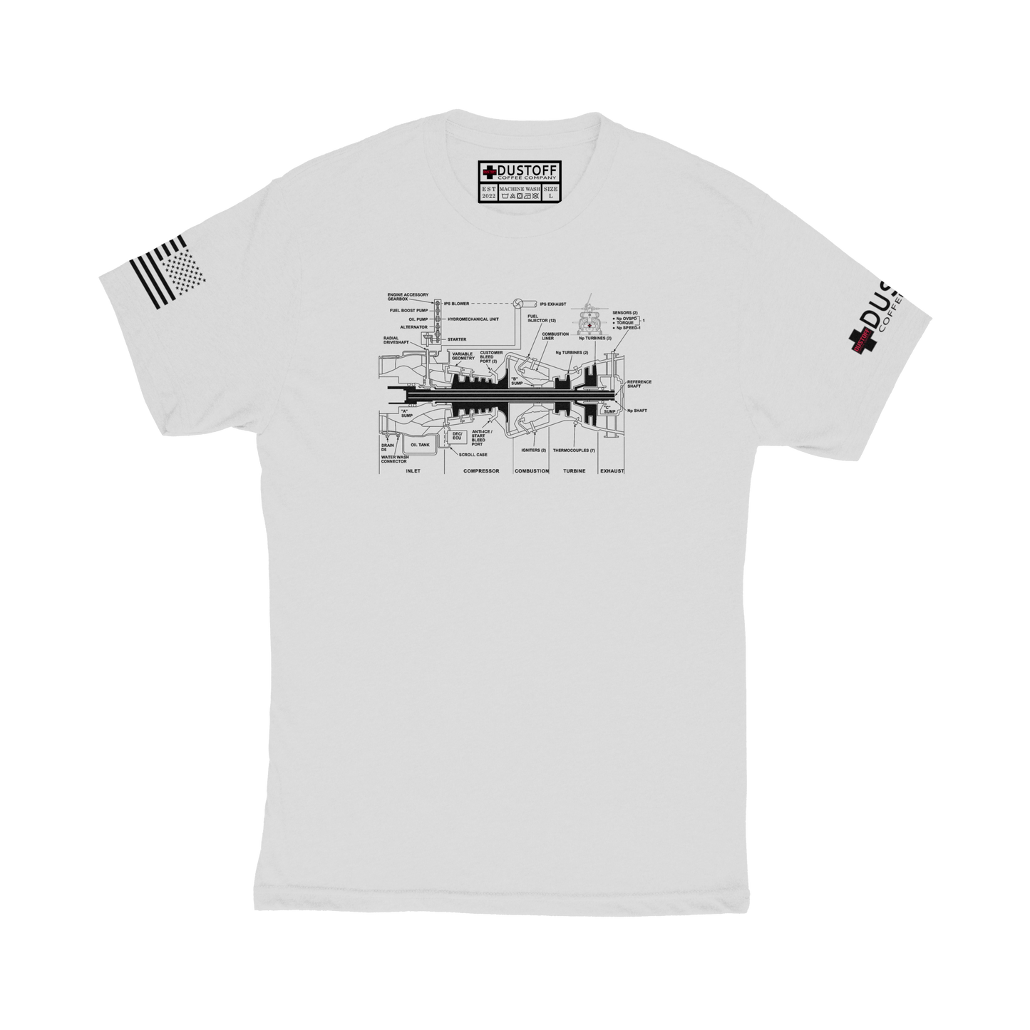 Engine Cross Section T-Shirt (UH-60 Blackhawk - Schematic Series) - DUSTOFF Coffee Company