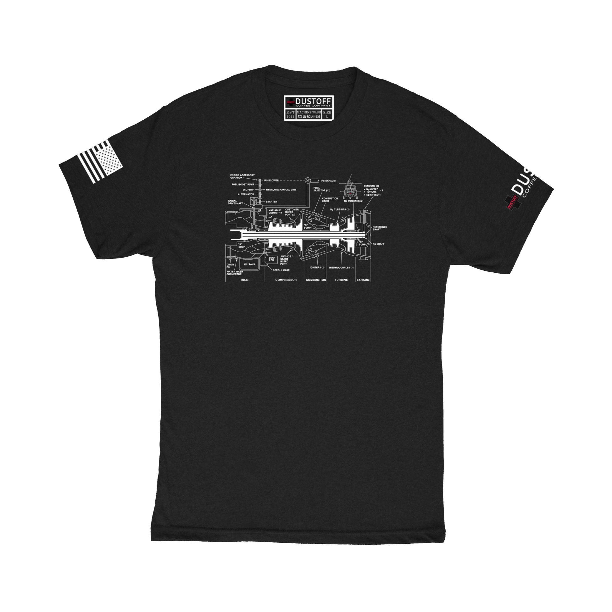 Engine Cross Section T-Shirt (UH-60 Blackhawk - Schematic Series) - DUSTOFF Coffee Company