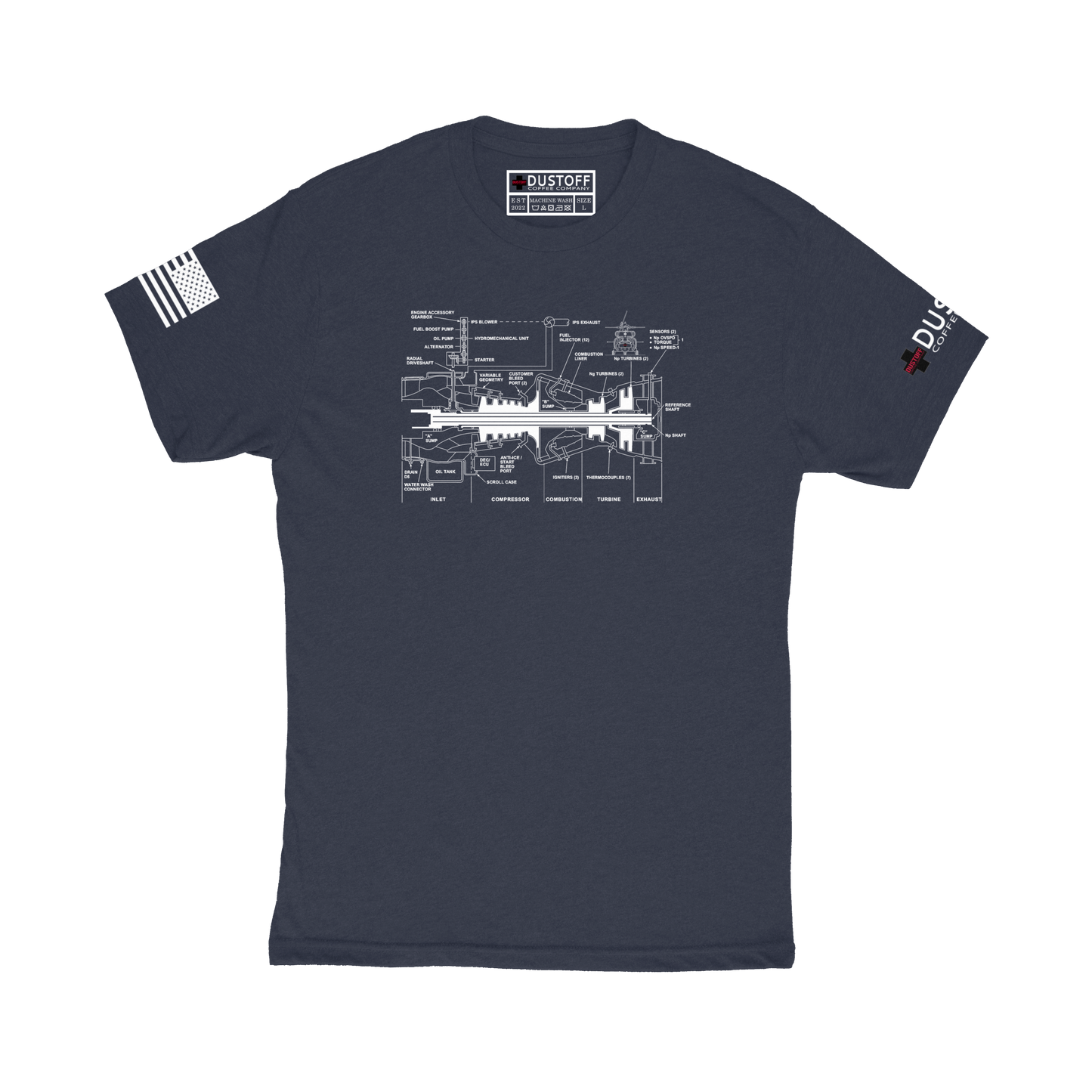 Engine Cross Section T-Shirt (UH-60 Blackhawk - Schematic Series) - DUSTOFF Coffee Company
