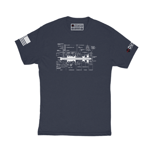 Engine Cross Section T-Shirt (UH-60 Blackhawk - Schematic Series) - DUSTOFF Coffee Company