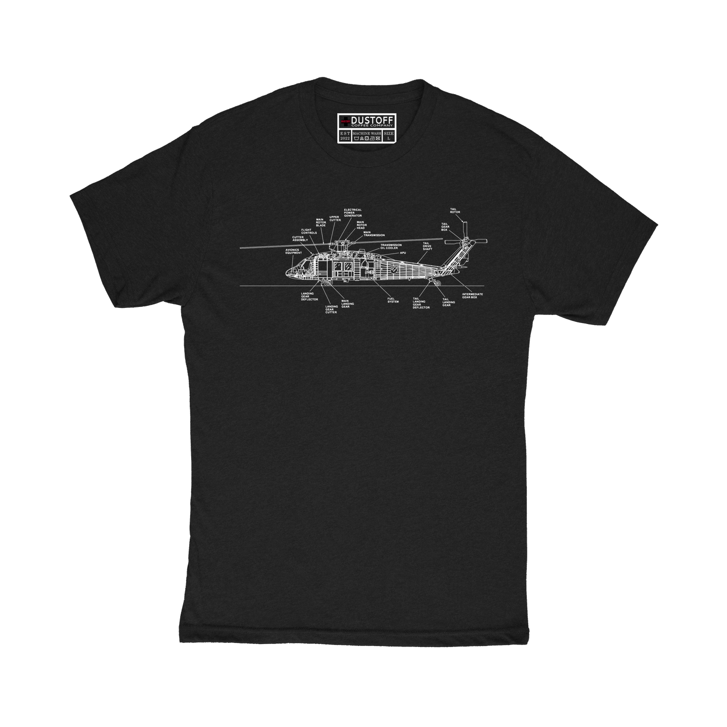 External Cross Section T-Shirt (UH-60 Blackhawk - Schematic Series) - DUSTOFF Coffee Company