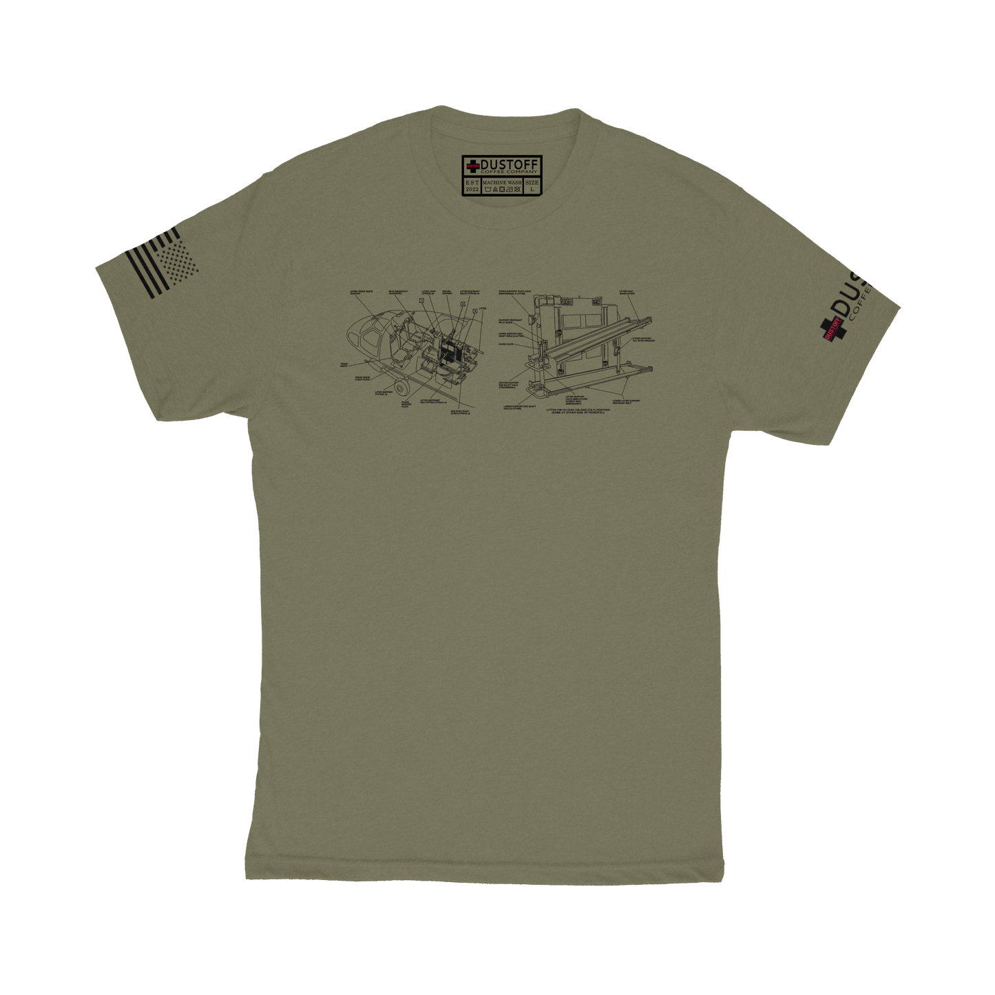 Litter Configuration T-Shirt (UH-60 Blackhawk - Schematic Series) - DUSTOFF Coffee Company