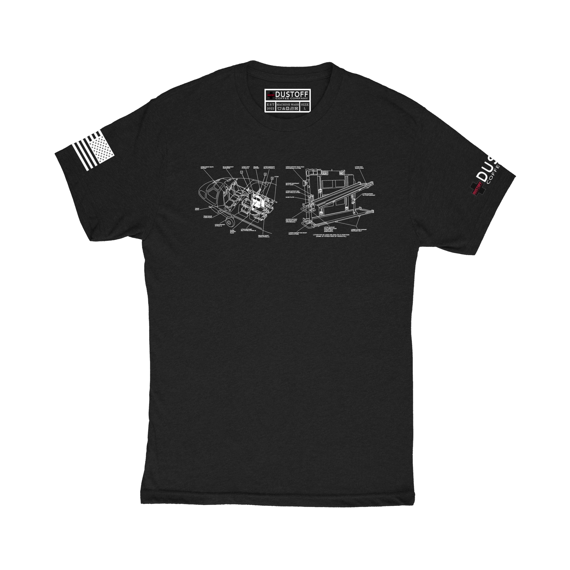 Litter Configuration T-Shirt (UH-60 Blackhawk - Schematic Series) - DUSTOFF Coffee Company