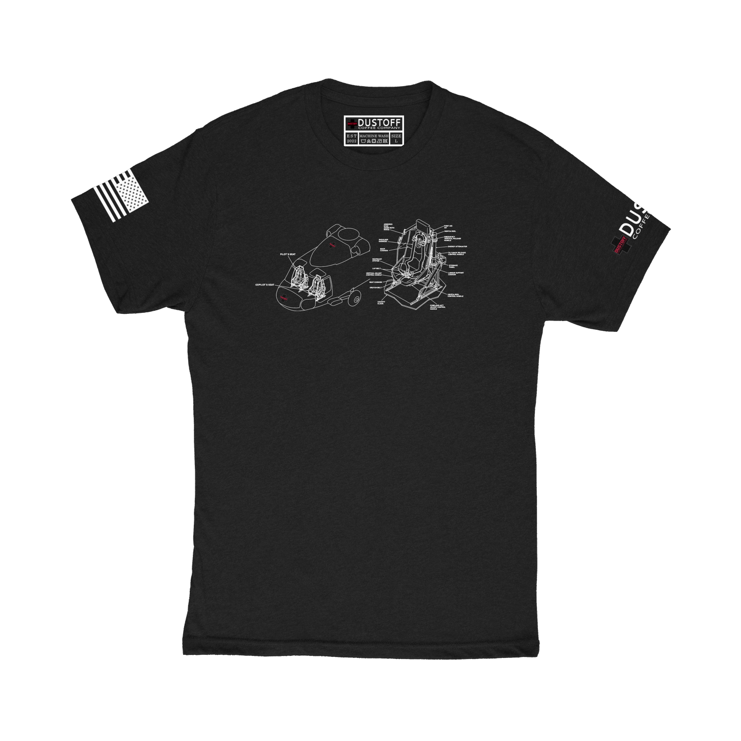 Pilot Seat T-Shirt (UH-60 Blackhawk - Schematic Series) - DUSTOFF Coffee Company