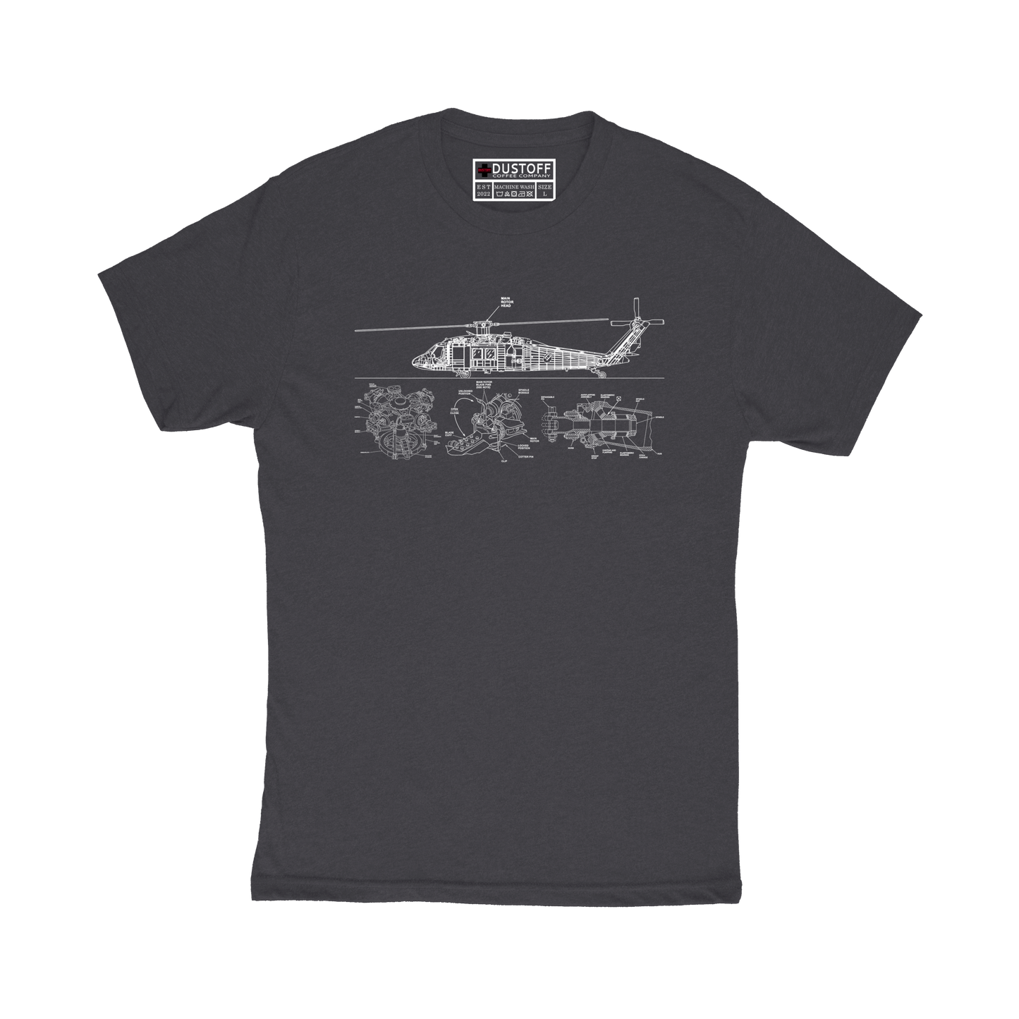 Rotor Hub Assembly T-Shirt (UH-60 Blackhawk - Schematic Series) - DUSTOFF Coffee Company