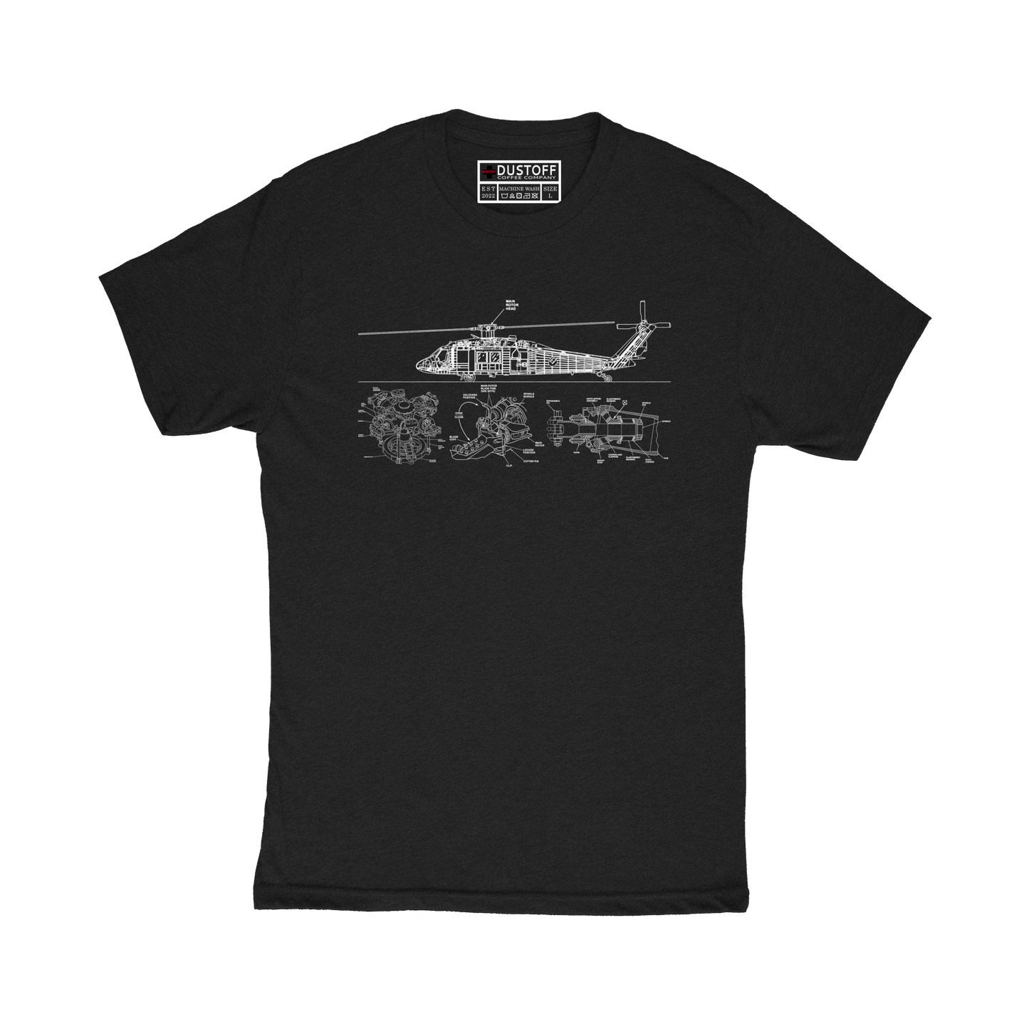 Rotor Hub Assembly T-Shirt (UH-60 Blackhawk - Schematic Series) - DUSTOFF Coffee Company