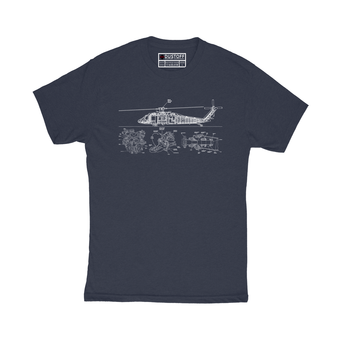 Rotor Hub Assembly T-Shirt (UH-60 Blackhawk - Schematic Series) - DUSTOFF Coffee Company