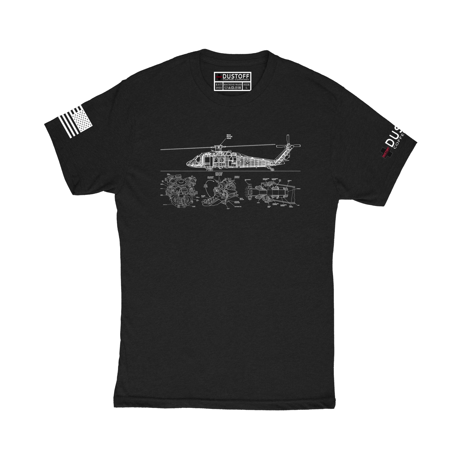 Rotor Hub Assembly T-Shirt (UH-60 Blackhawk - Schematic Series) - DUSTOFF Coffee Company