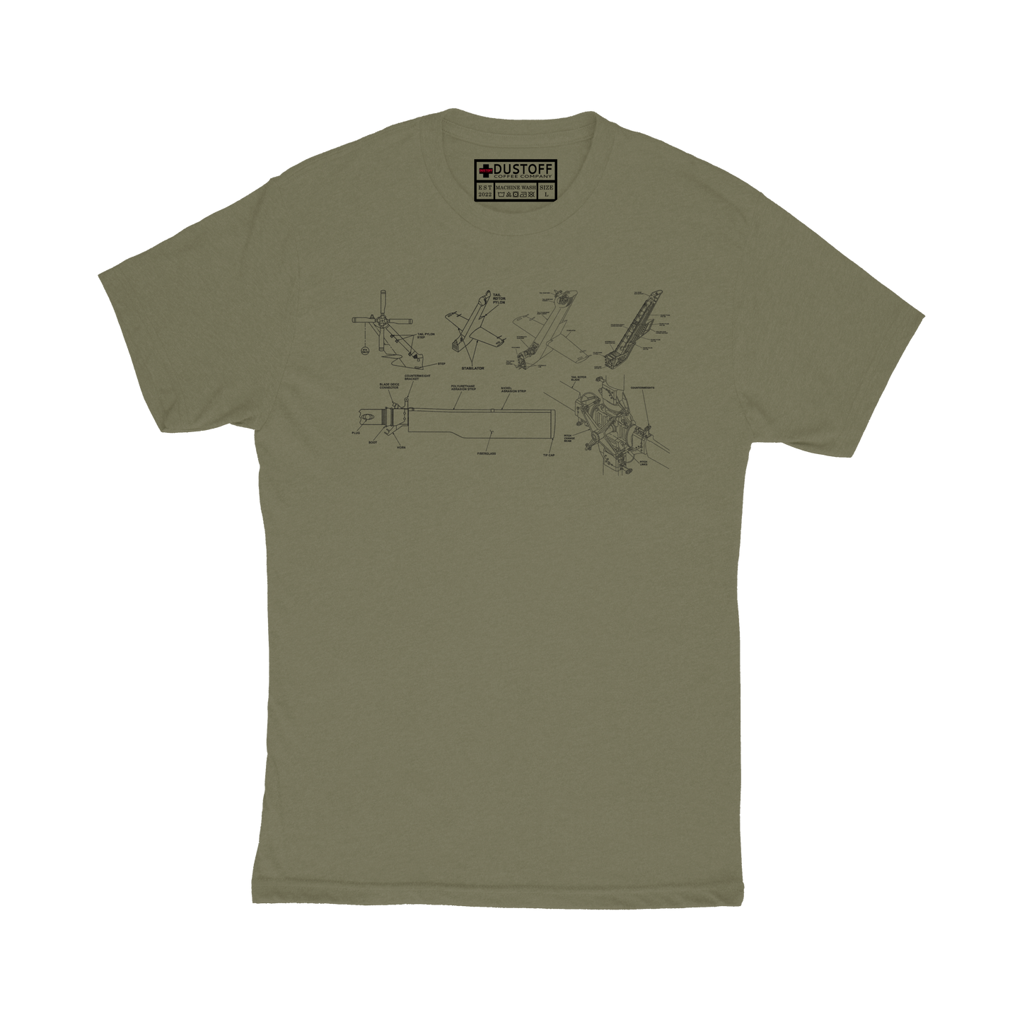 Tail Rotor Assembly T-Shirt (UH-60 Blackhawk - Schematic Series) - DUSTOFF Coffee Company