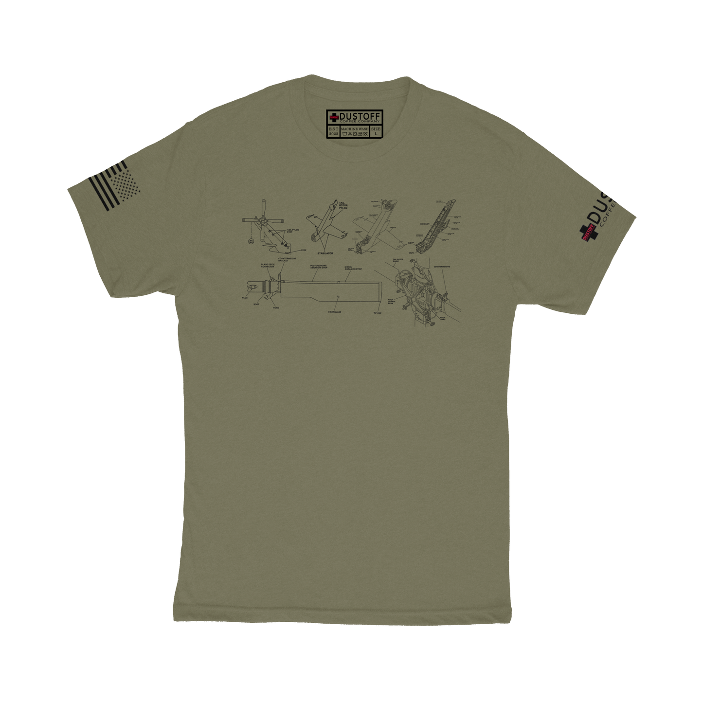 Tail Rotor Assembly T-Shirt (UH-60 Blackhawk - Schematic Series) - DUSTOFF Coffee Company