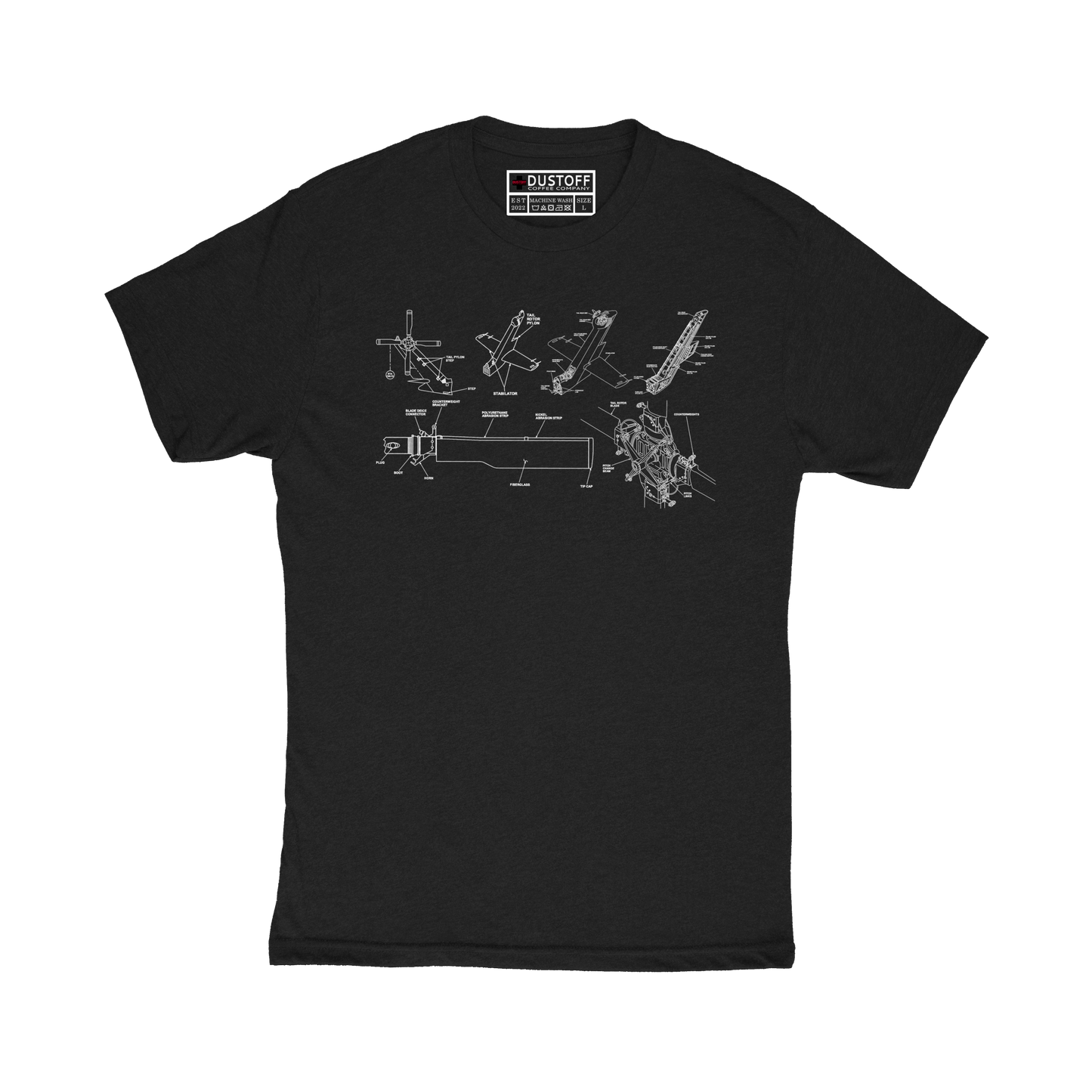 Tail Rotor Assembly T-Shirt (UH-60 Blackhawk - Schematic Series) - DUSTOFF Coffee Company