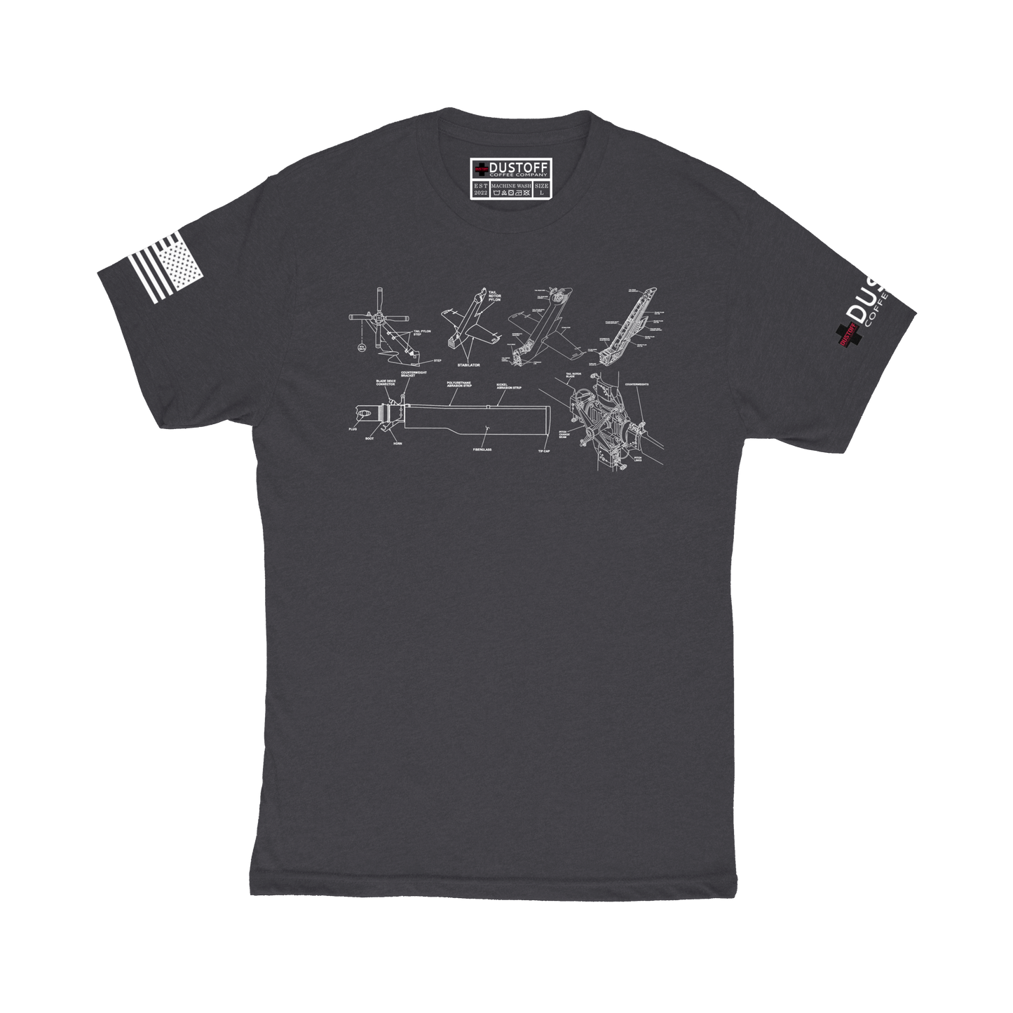 Tail Rotor Assembly T-Shirt (UH-60 Blackhawk - Schematic Series) - DUSTOFF Coffee Company