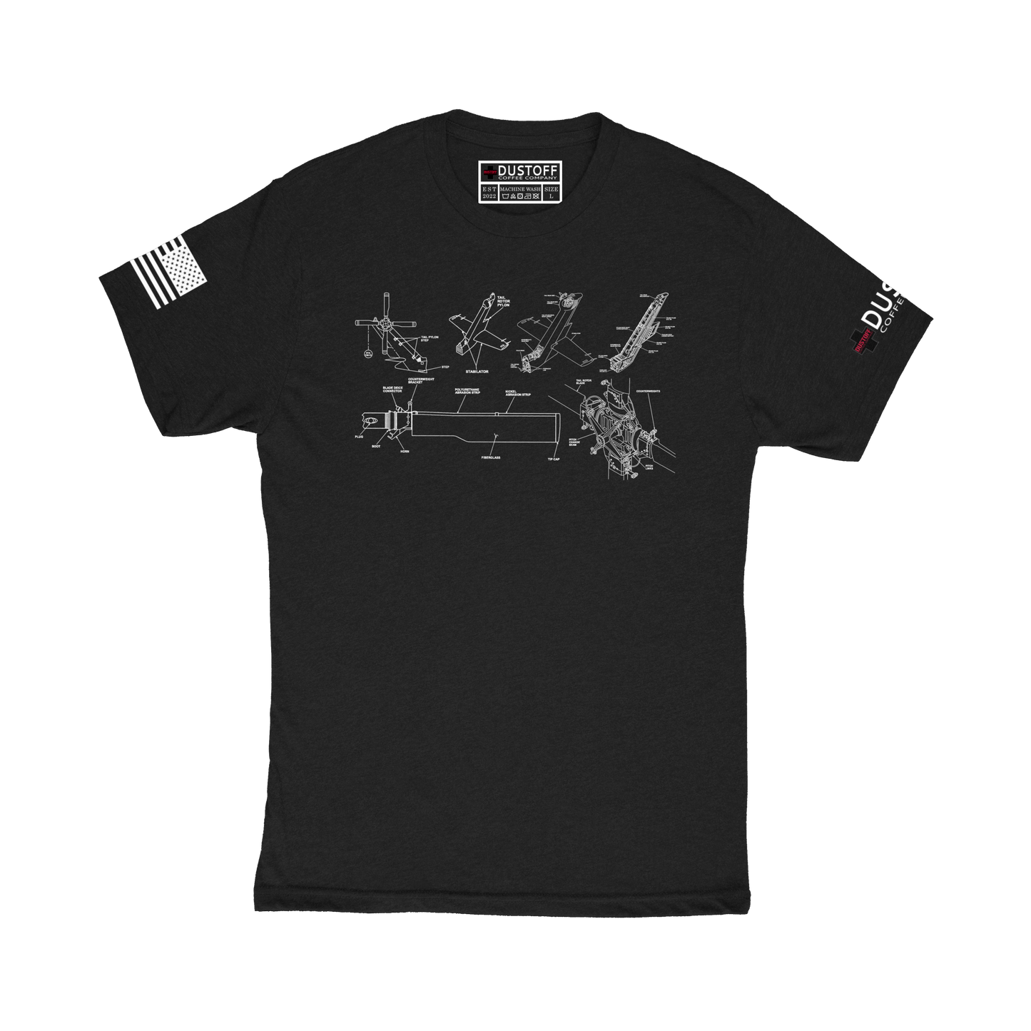 Tail Rotor Assembly T-Shirt (UH-60 Blackhawk - Schematic Series) - DUSTOFF Coffee Company