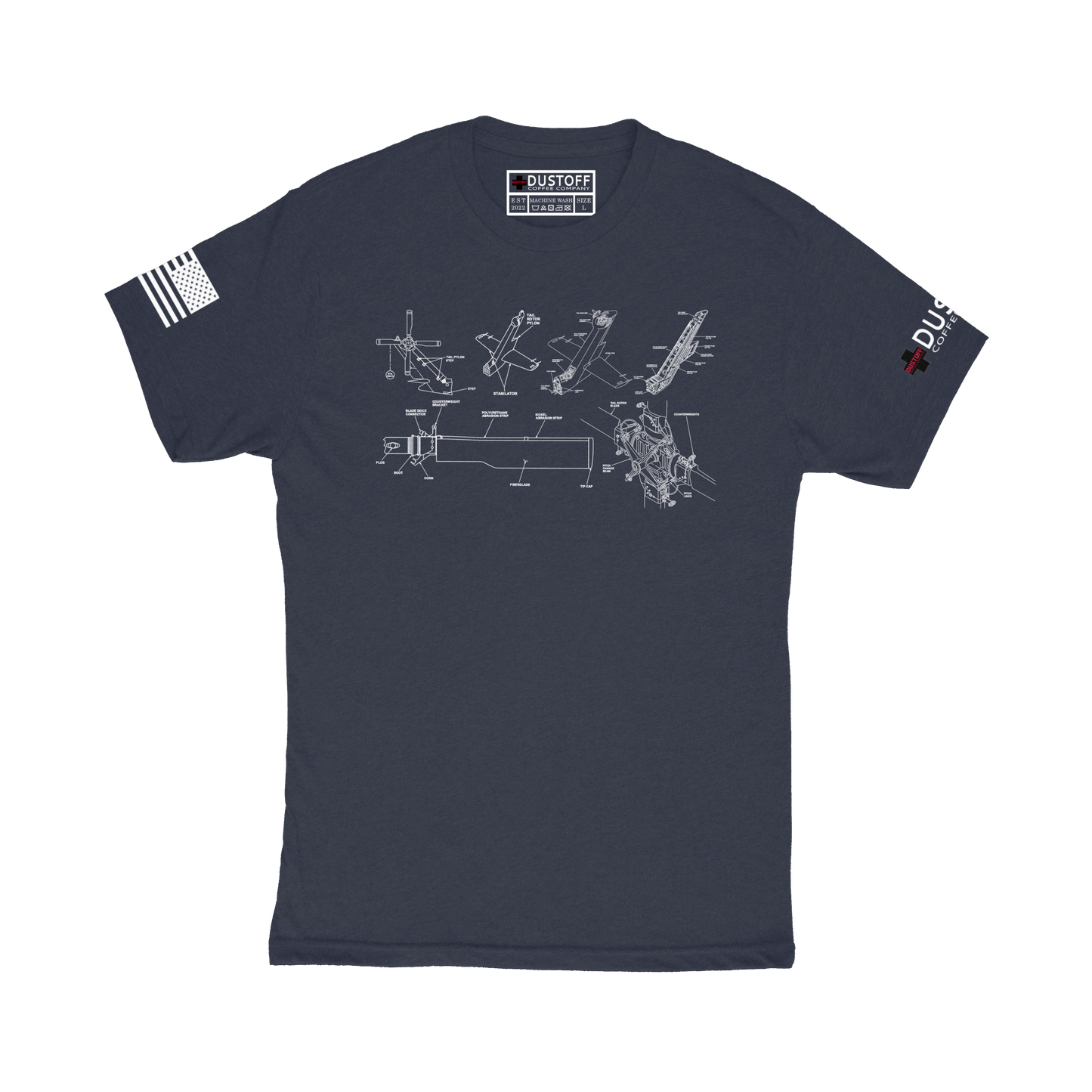 Tail Rotor Assembly T-Shirt (UH-60 Blackhawk - Schematic Series) - DUSTOFF Coffee Company