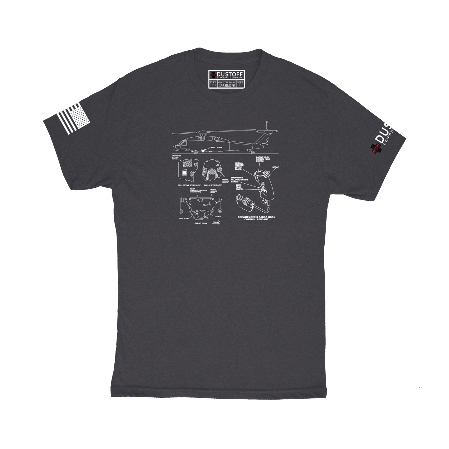 Cargo Hook T-Shirt (UH-60 Blackhawk - Schematic Series) - DUSTOFF Coffee Company
