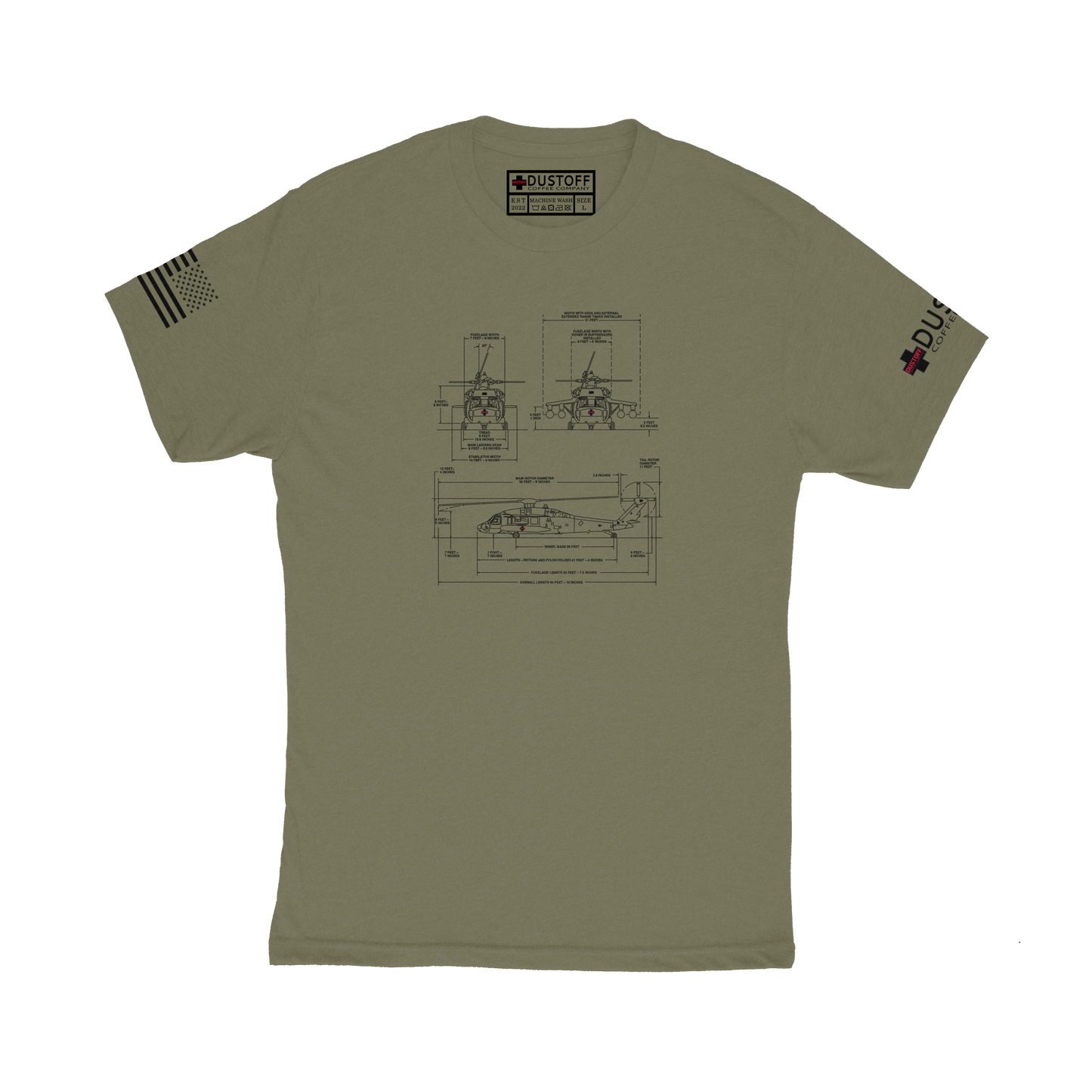 Dimensions Schematic T-Shirt (UH-60 Blackhawk - Schematic Series) - DUSTOFF Coffee Company