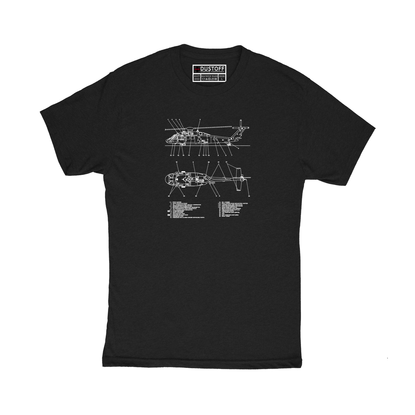 External Equipment T-Shirt (UH-60 Blackhawk - Schematic Series) - DUSTOFF Coffee Company