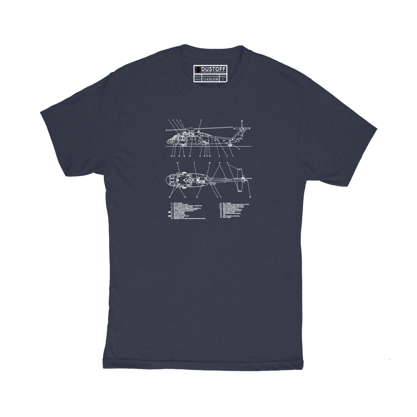External Equipment T-Shirt (UH-60 Blackhawk - Schematic Series) - DUSTOFF Coffee Company