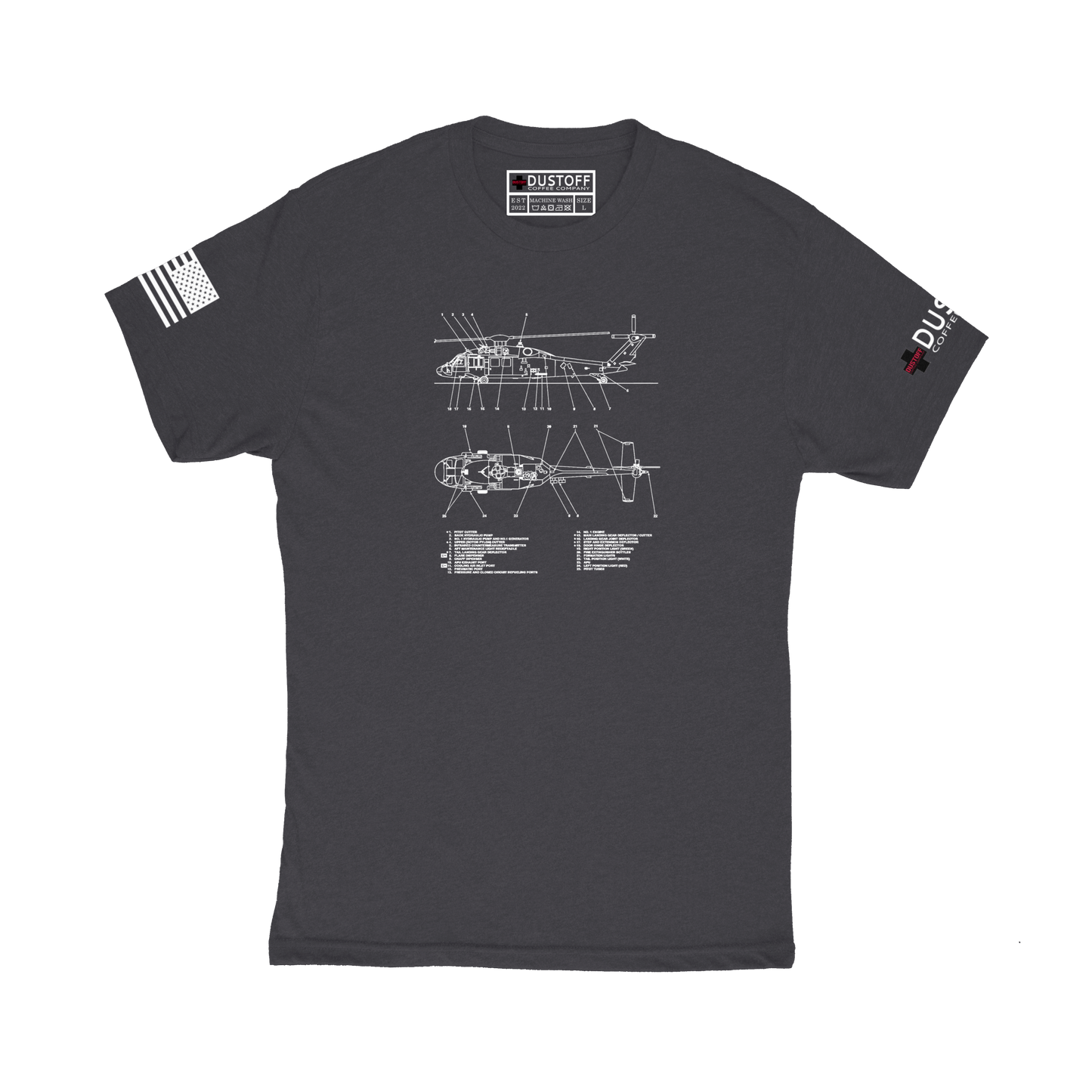 External Equipment T-Shirt (UH-60 Blackhawk - Schematic Series) - DUSTOFF Coffee Company