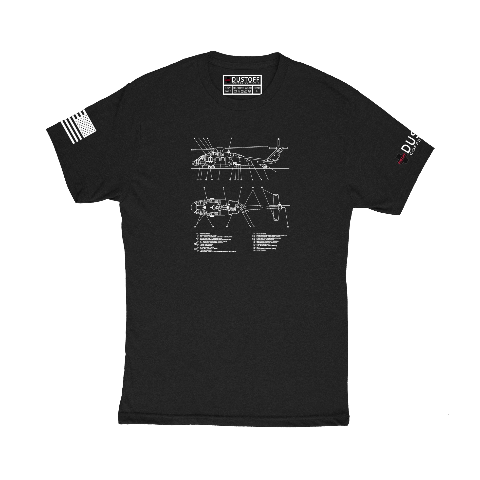 External Equipment T-Shirt (UH-60 Blackhawk - Schematic Series) - DUSTOFF Coffee Company