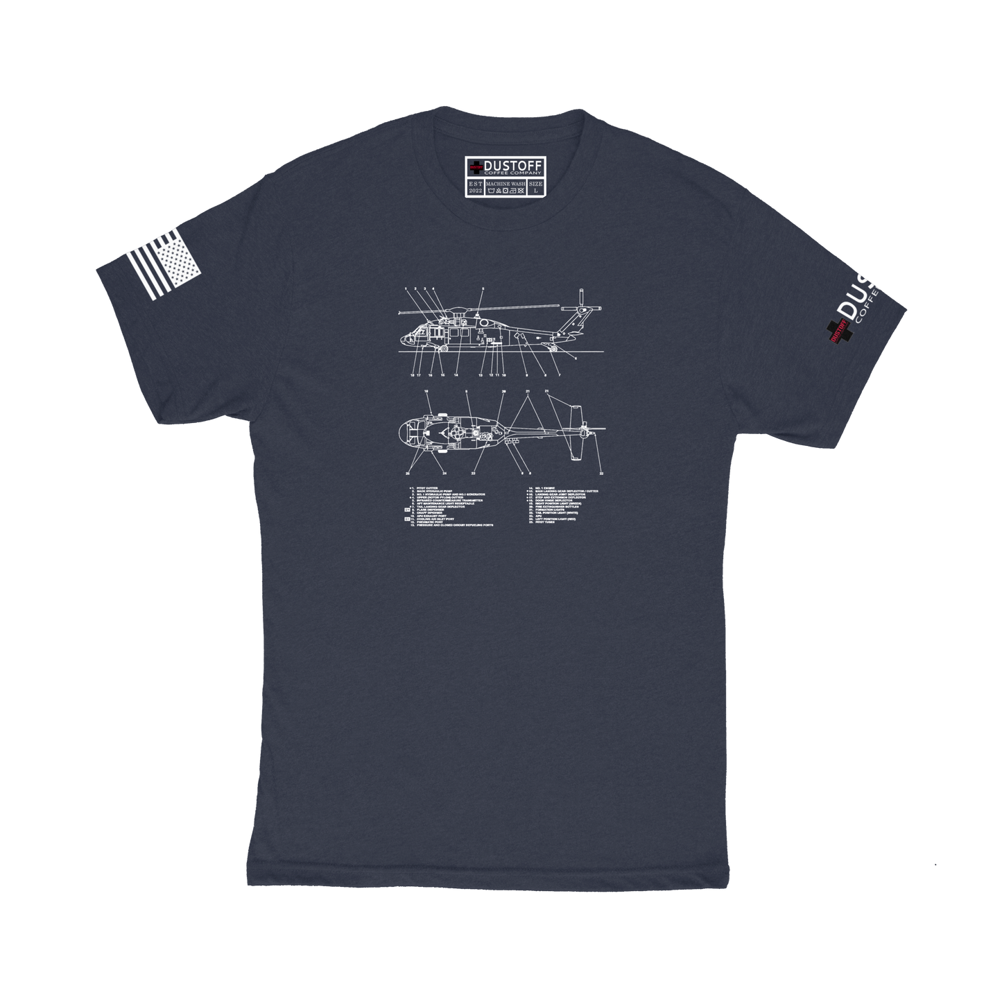 External Equipment T-Shirt (UH-60 Blackhawk - Schematic Series) - DUSTOFF Coffee Company