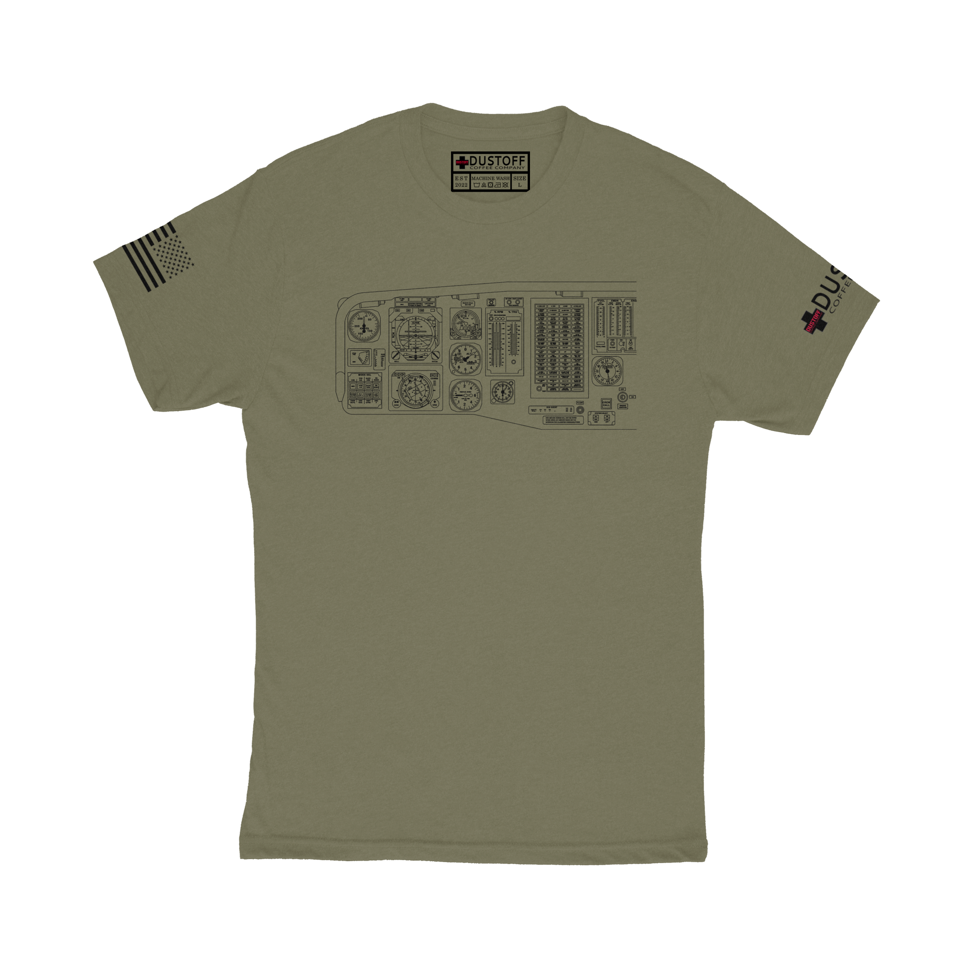 Cockpit Left Side T-Shirt (UH-60 Blackhawk - Schematic Series) - DUSTOFF Coffee Company