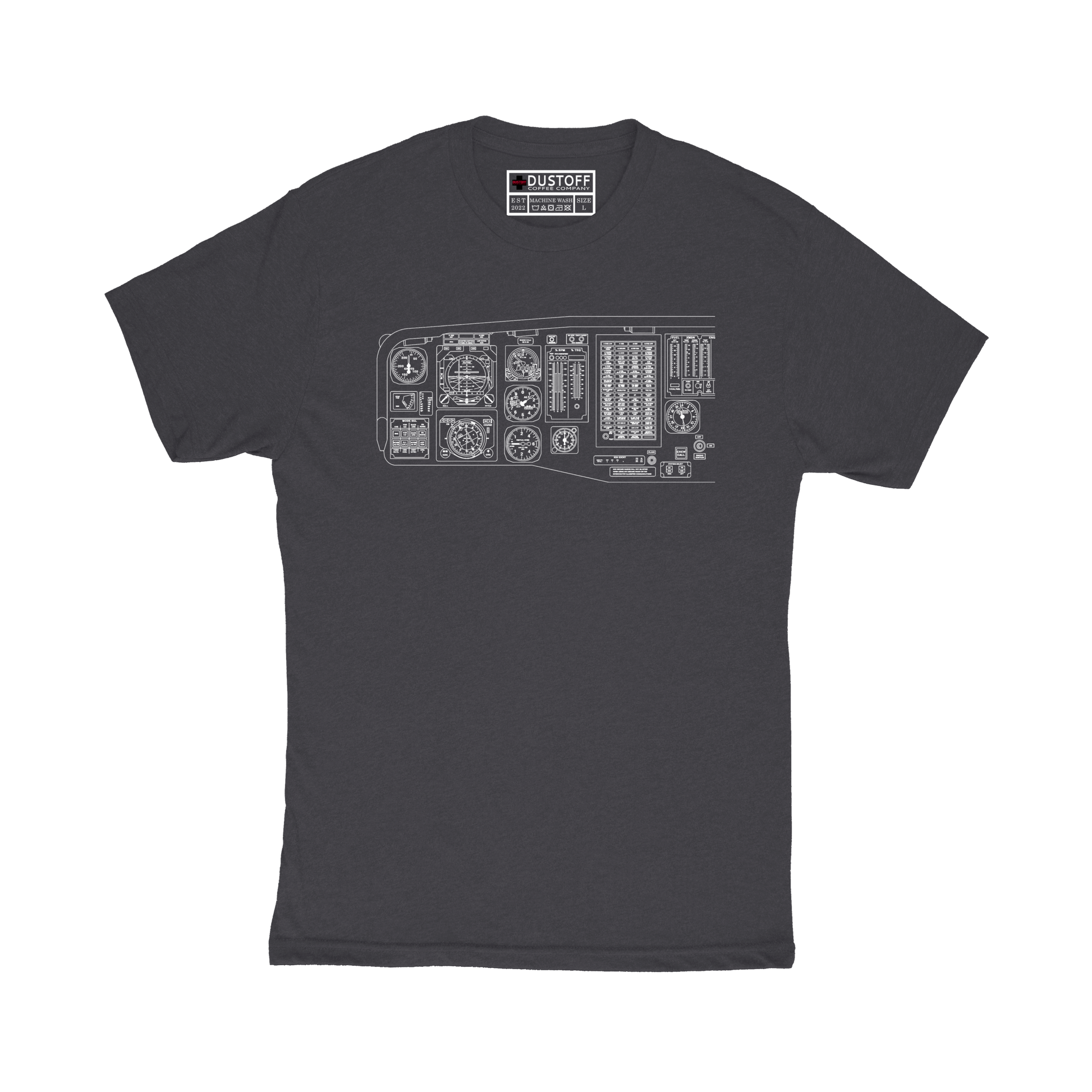 Cockpit Left Side T-Shirt (UH-60 Blackhawk - Schematic Series) - DUSTOFF Coffee Company