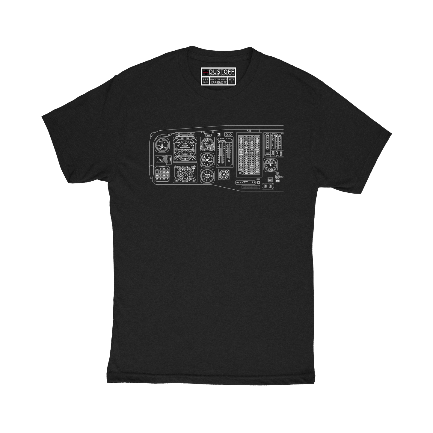 Cockpit Left Side T-Shirt (UH-60 Blackhawk - Schematic Series) - DUSTOFF Coffee Company