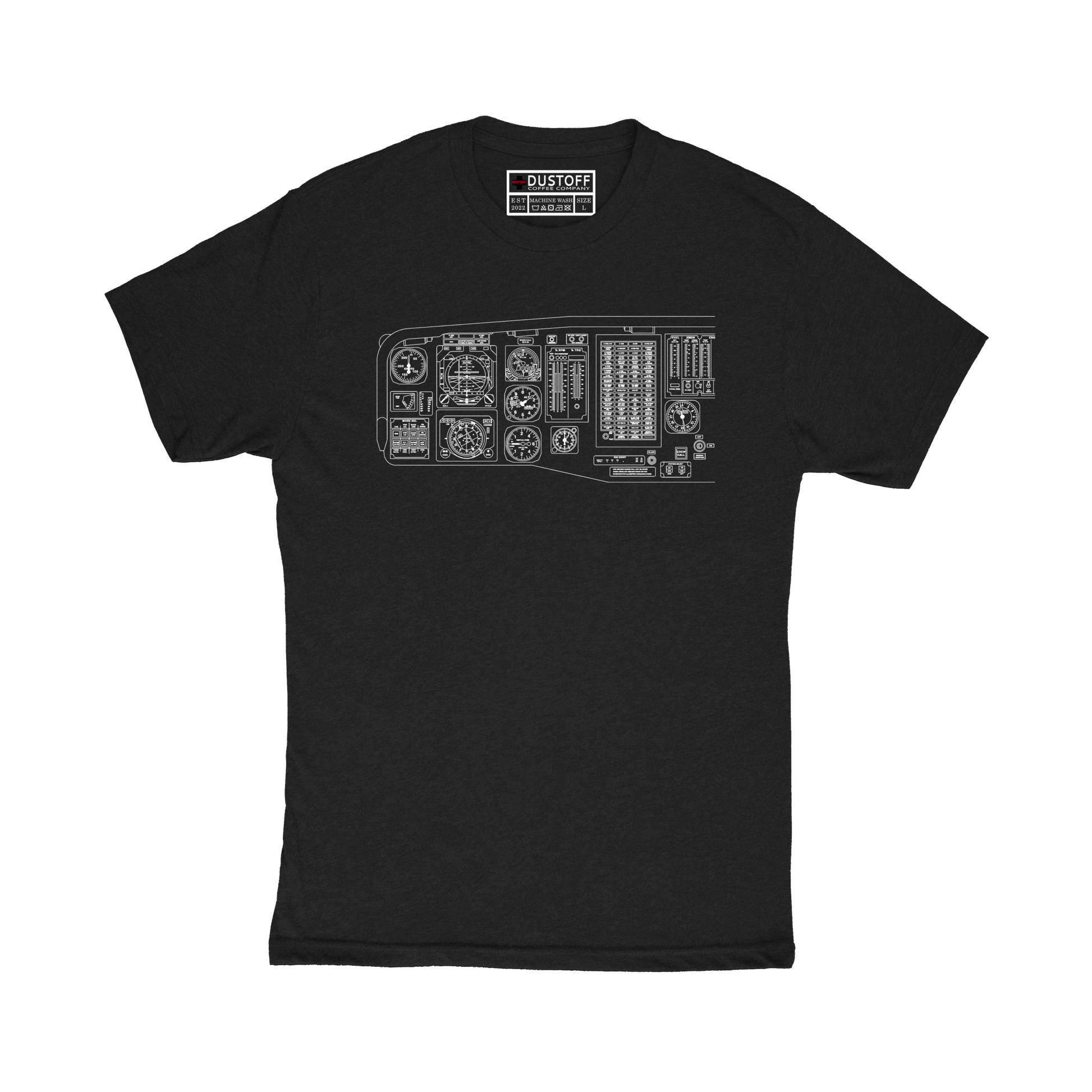 Cockpit Left Side T-Shirt (UH-60 Blackhawk - Schematic Series) - DUSTOFF Coffee Company