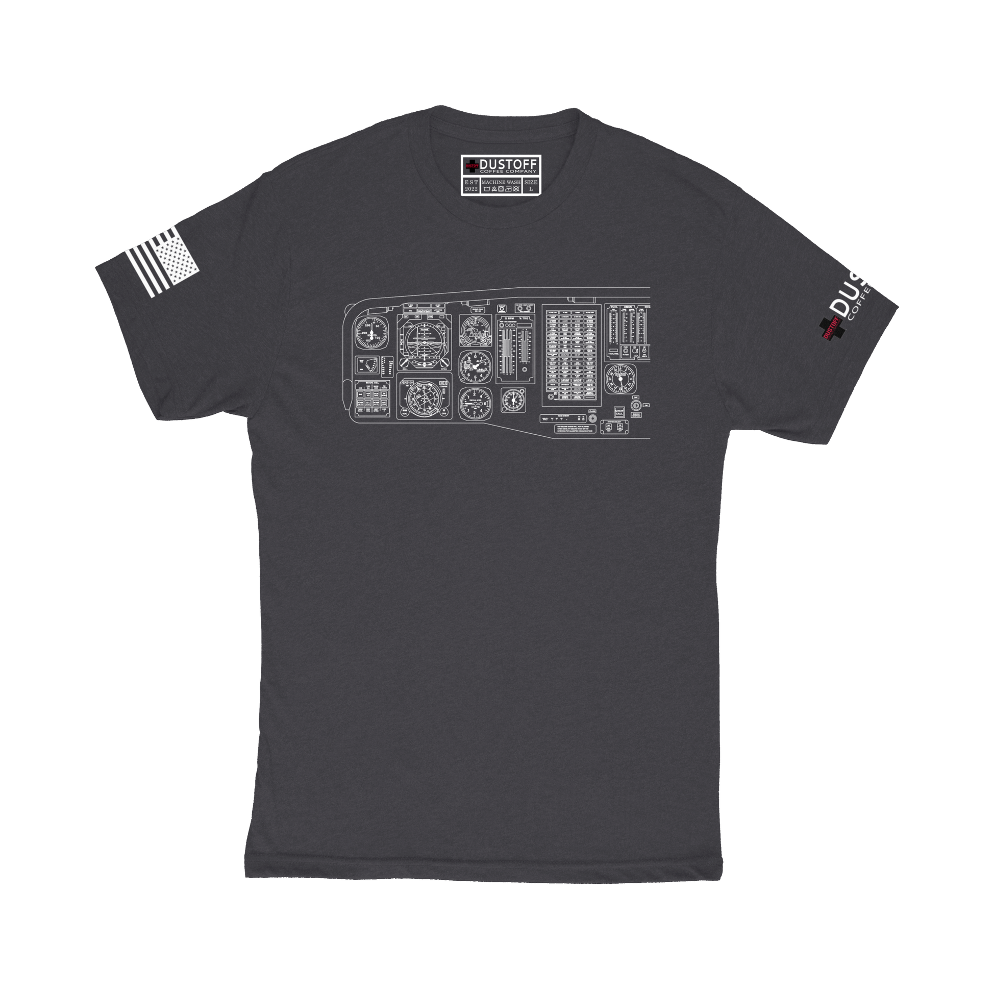 Cockpit Left Side T-Shirt (UH-60 Blackhawk - Schematic Series) - DUSTOFF Coffee Company