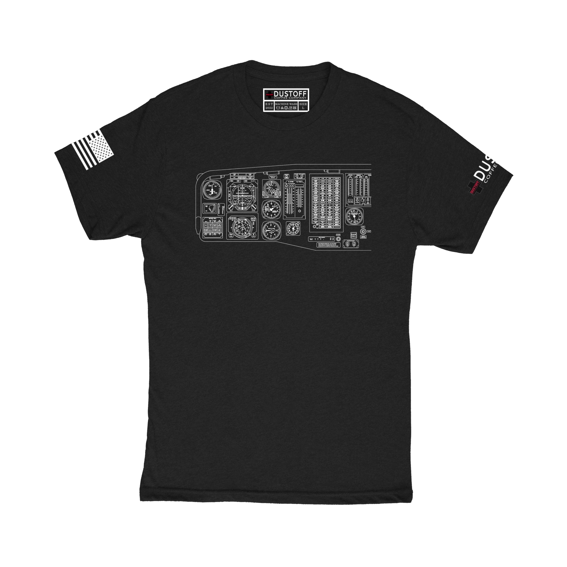 Cockpit Left Side T-Shirt (UH-60 Blackhawk - Schematic Series) - DUSTOFF Coffee Company