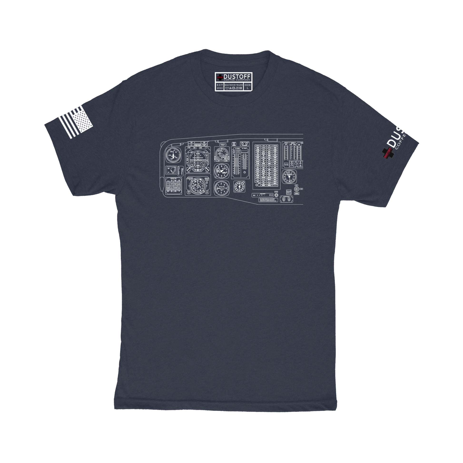 Cockpit Left Side T-Shirt (UH-60 Blackhawk - Schematic Series) - DUSTOFF Coffee Company