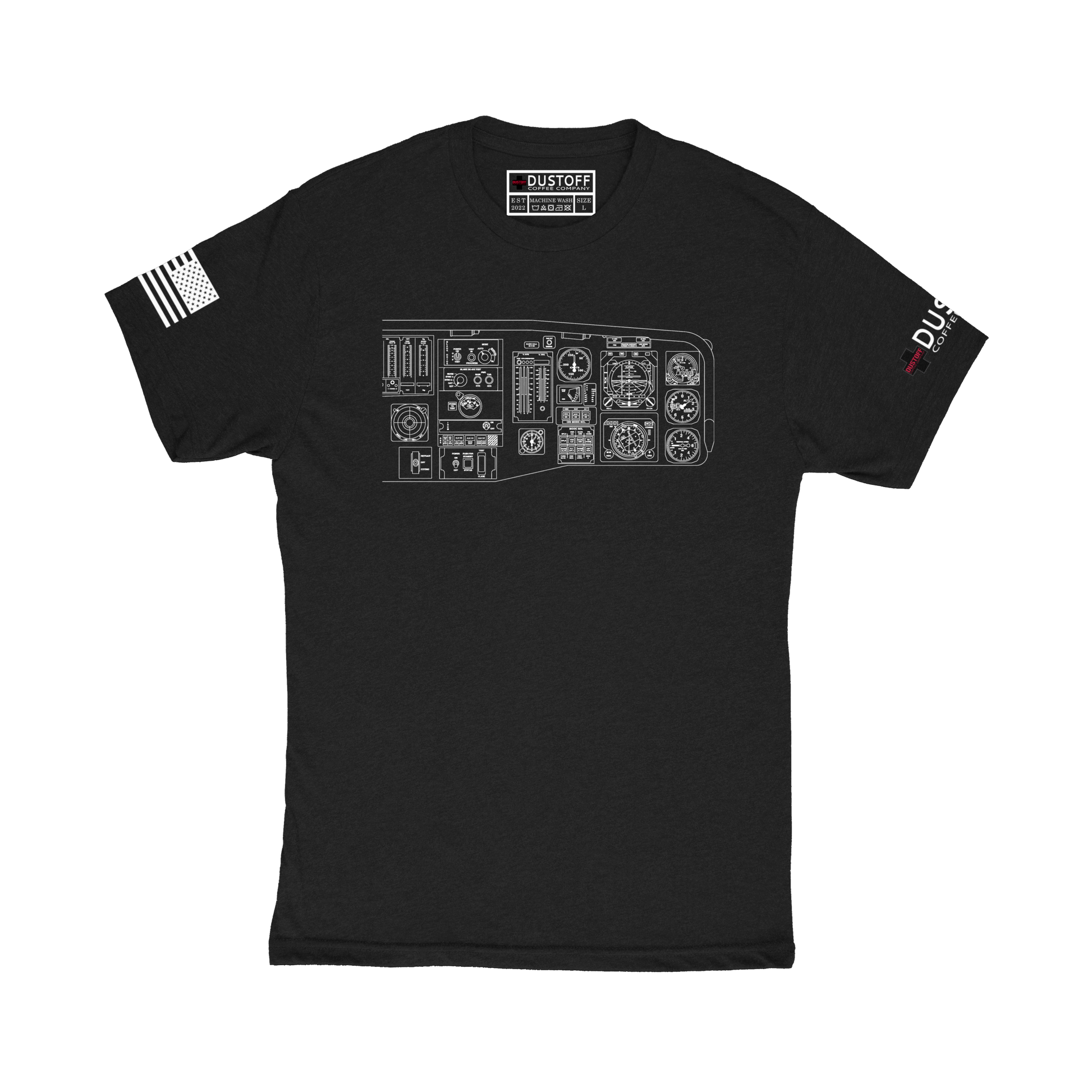 Cockpit Right Side T-Shirt (UH-60 Blackhawk - Schematic Series) - DUSTOFF Coffee Company