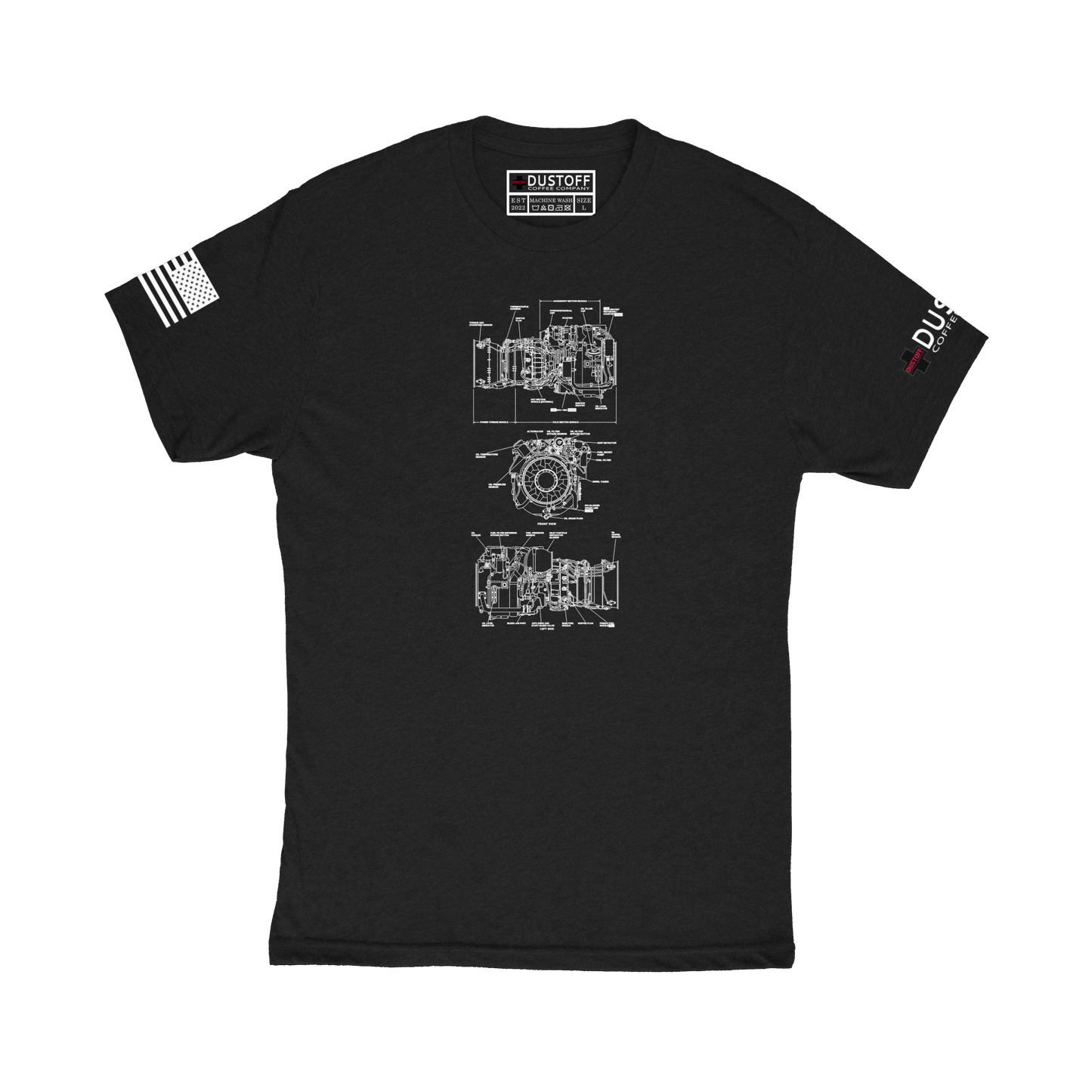 Engine T700-GE-701 T-Shirt (UH-60 Blackhawk - Schematic Series) - DUSTOFF Coffee Company