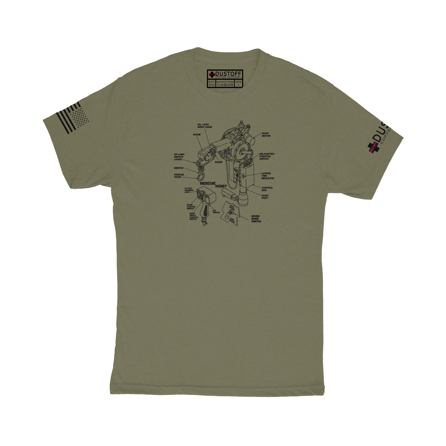 Rescue Hoist T-Shirt (UH-60 Blackhawk - Schematic Series) - DUSTOFF Coffee Company