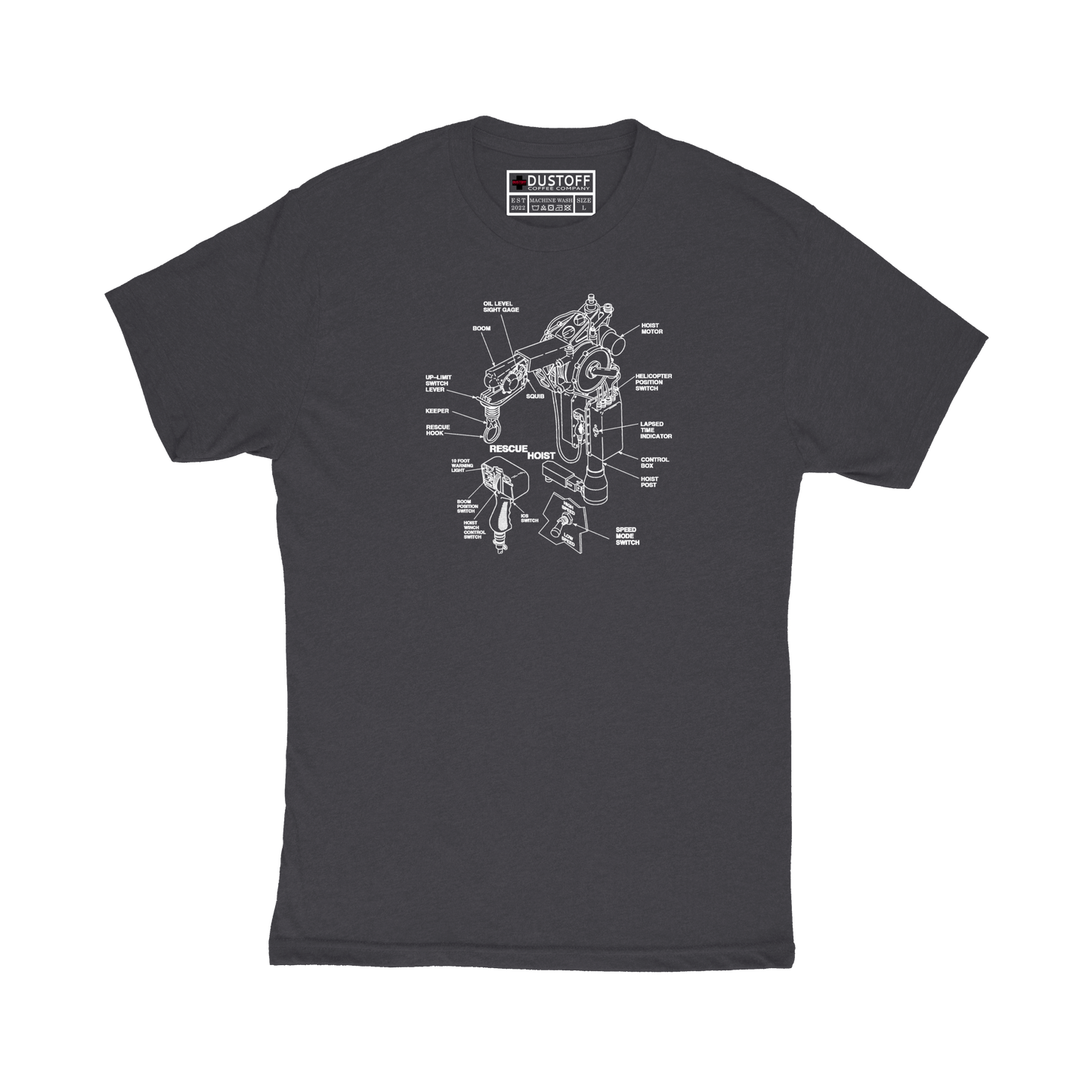 Rescue Hoist T-Shirt (UH-60 Blackhawk - Schematic Series) - DUSTOFF Coffee Company