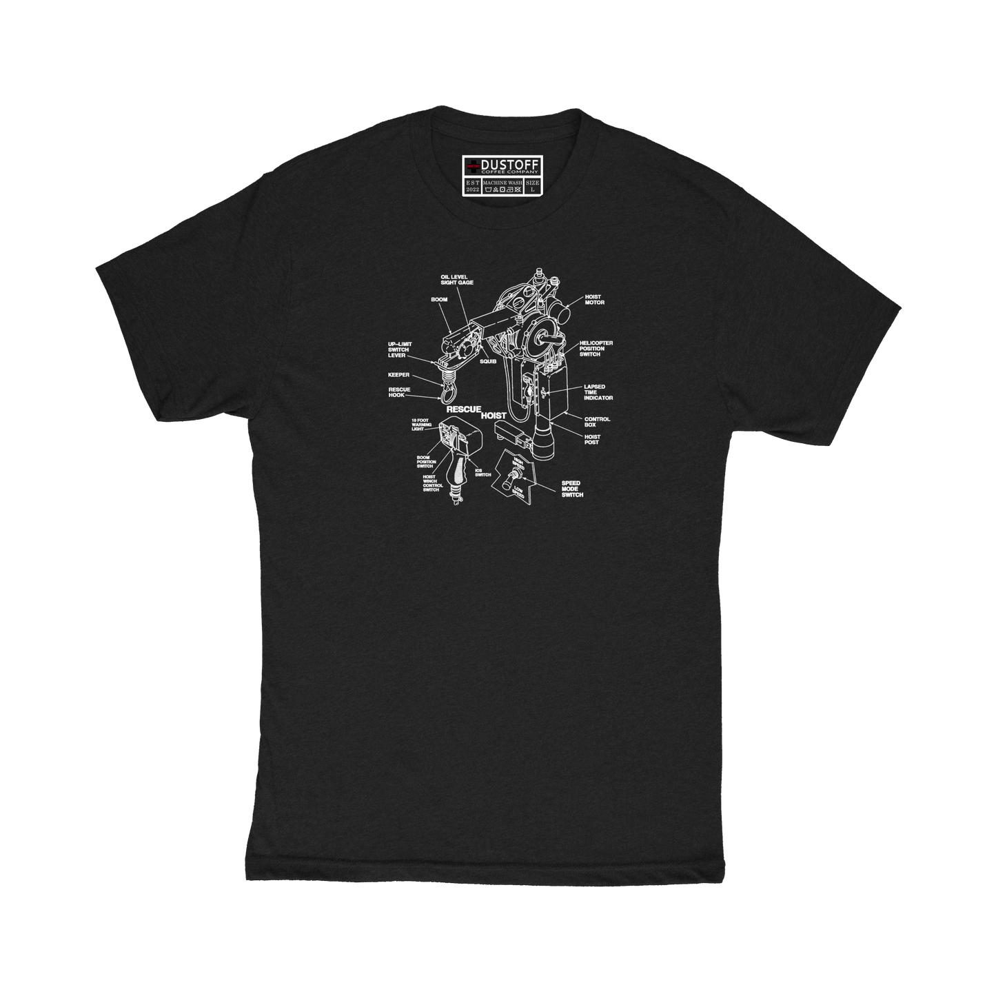 Rescue Hoist T-Shirt (UH-60 Blackhawk - Schematic Series) - DUSTOFF Coffee Company