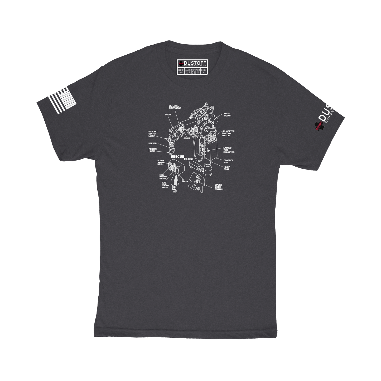 Rescue Hoist T-Shirt (UH-60 Blackhawk - Schematic Series) - DUSTOFF Coffee Company