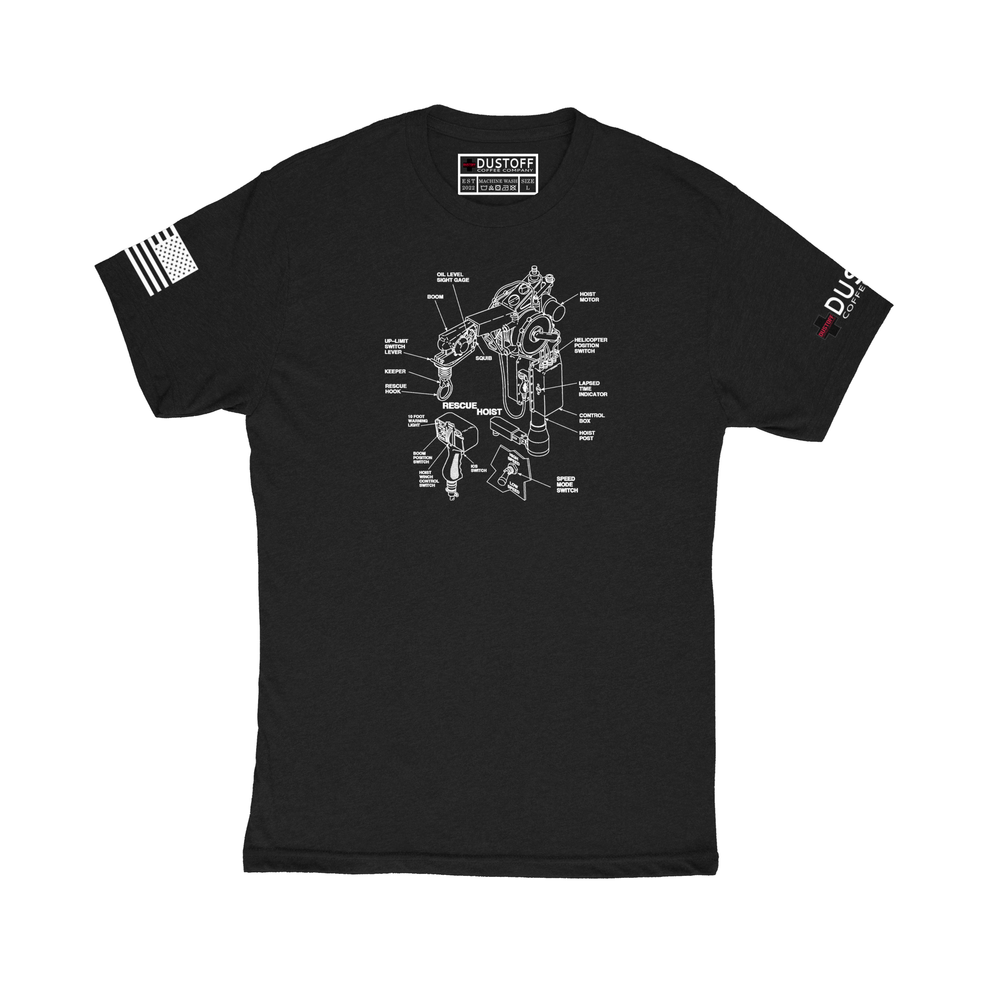 Rescue Hoist T-Shirt (UH-60 Blackhawk - Schematic Series) - DUSTOFF Coffee Company